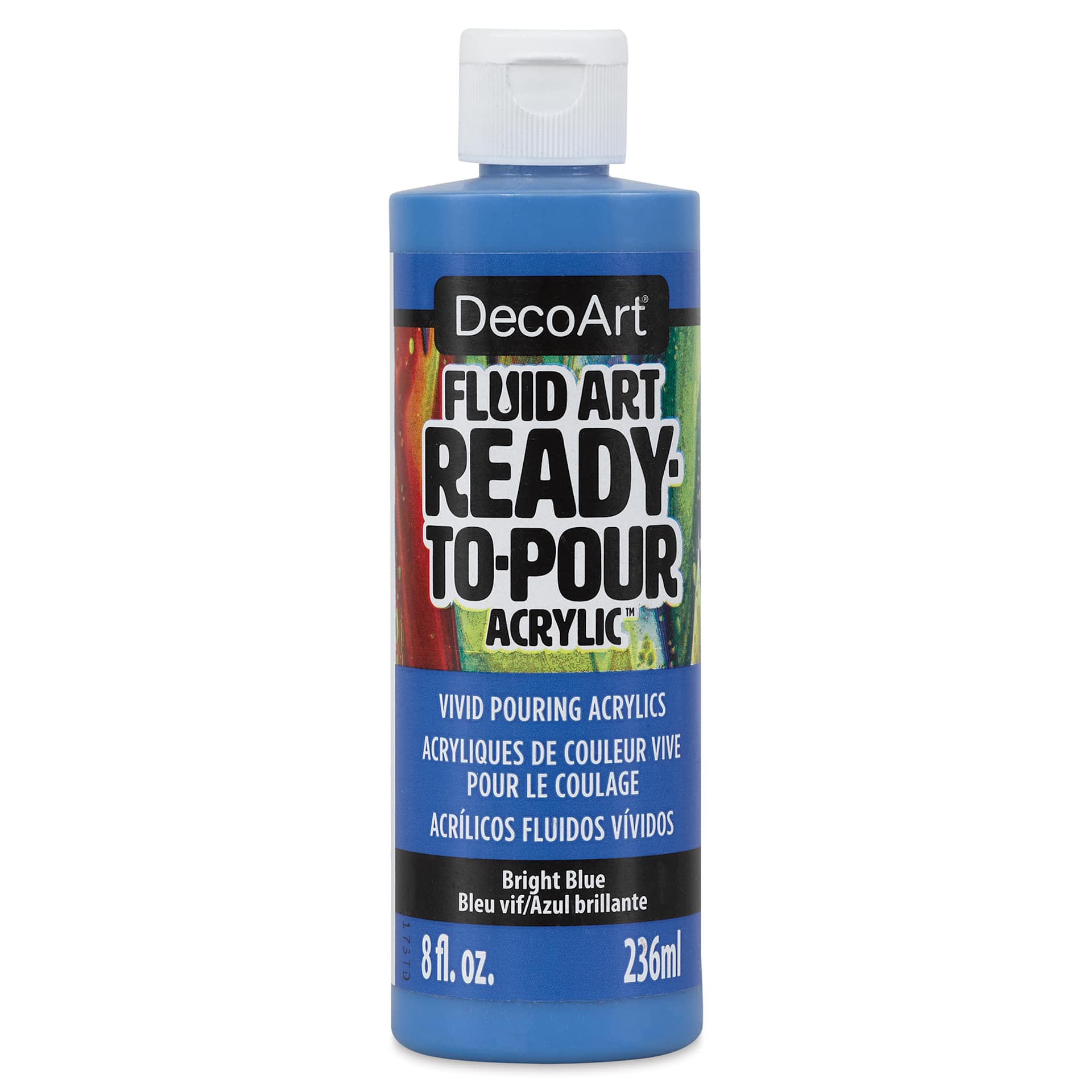 DecoArt Fluid Art Ready-To-Pour Acrylic - Bright Blue, 8 oz bottle (Front)
