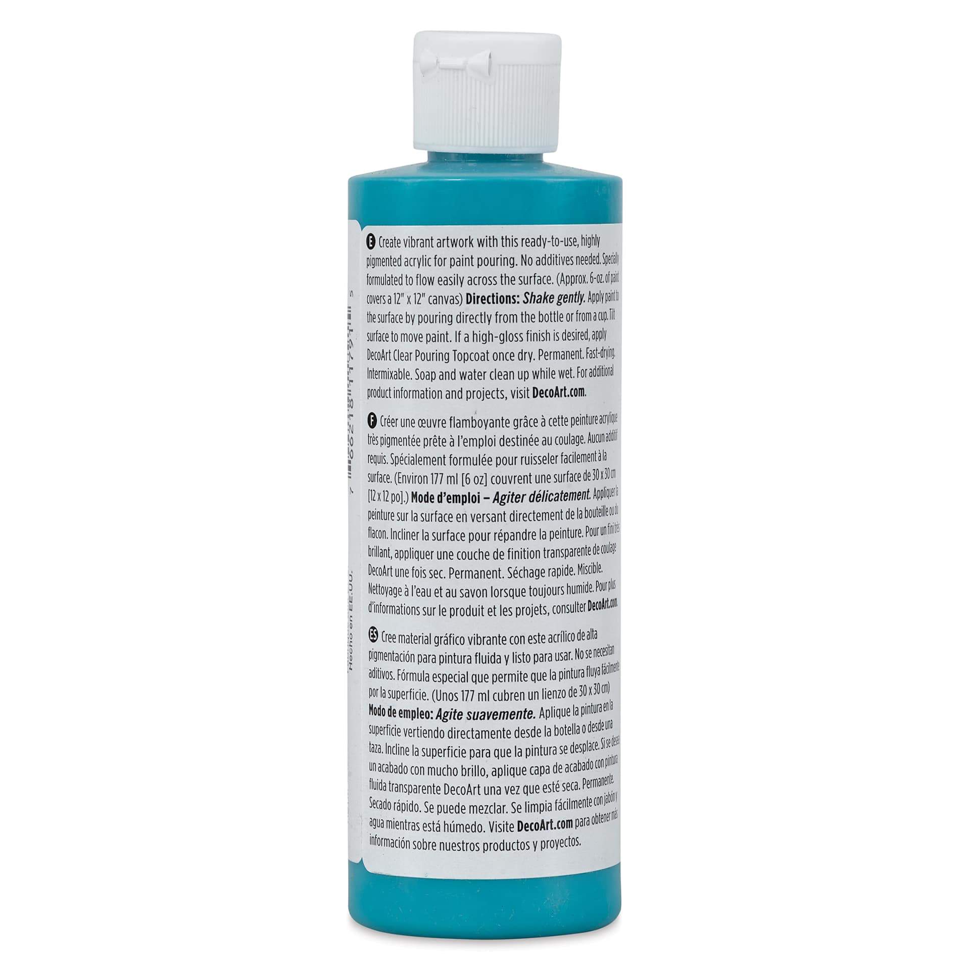 DecoArt Fluid Art Ready-To-Pour Acrylic - Tropical Blue, 8 oz Bottle (Back)