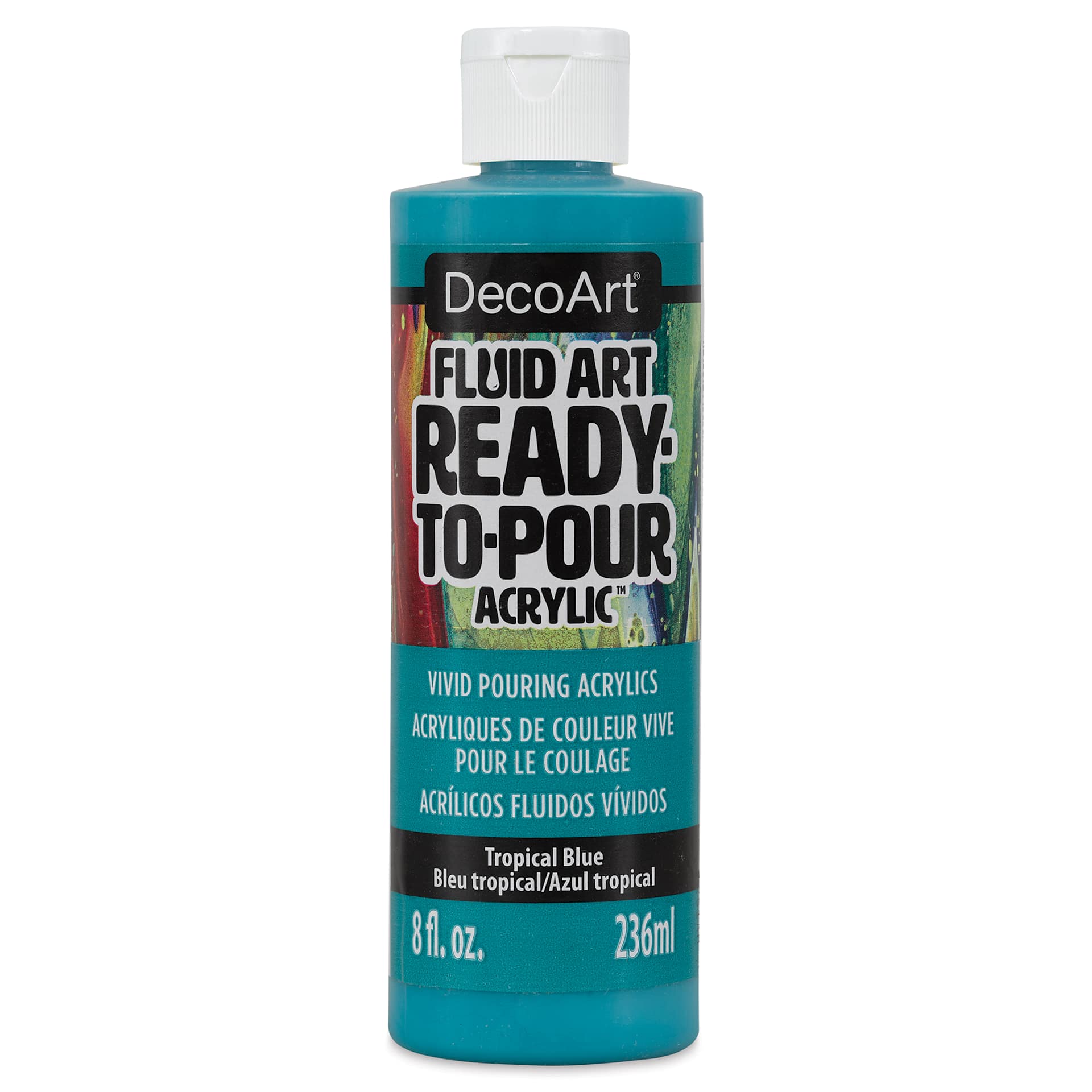 DecoArt Fluid Art Ready-To-Pour Acrylic - Tropical Blue, 8 oz Bottle (Front)