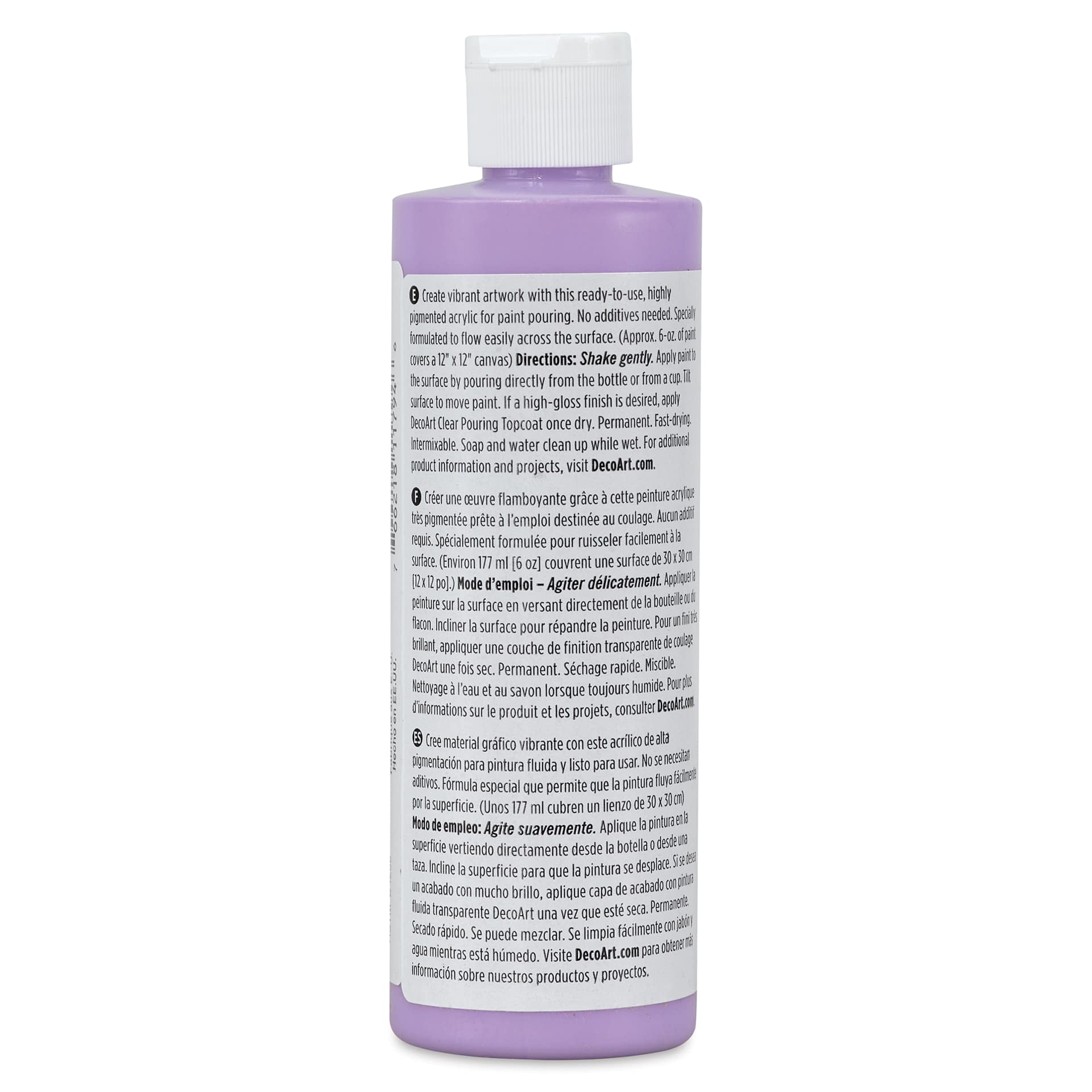 DecoArt Fluid Art Ready-To-Pour Acrylic - Lavender, 8 oz Bottle (Back)