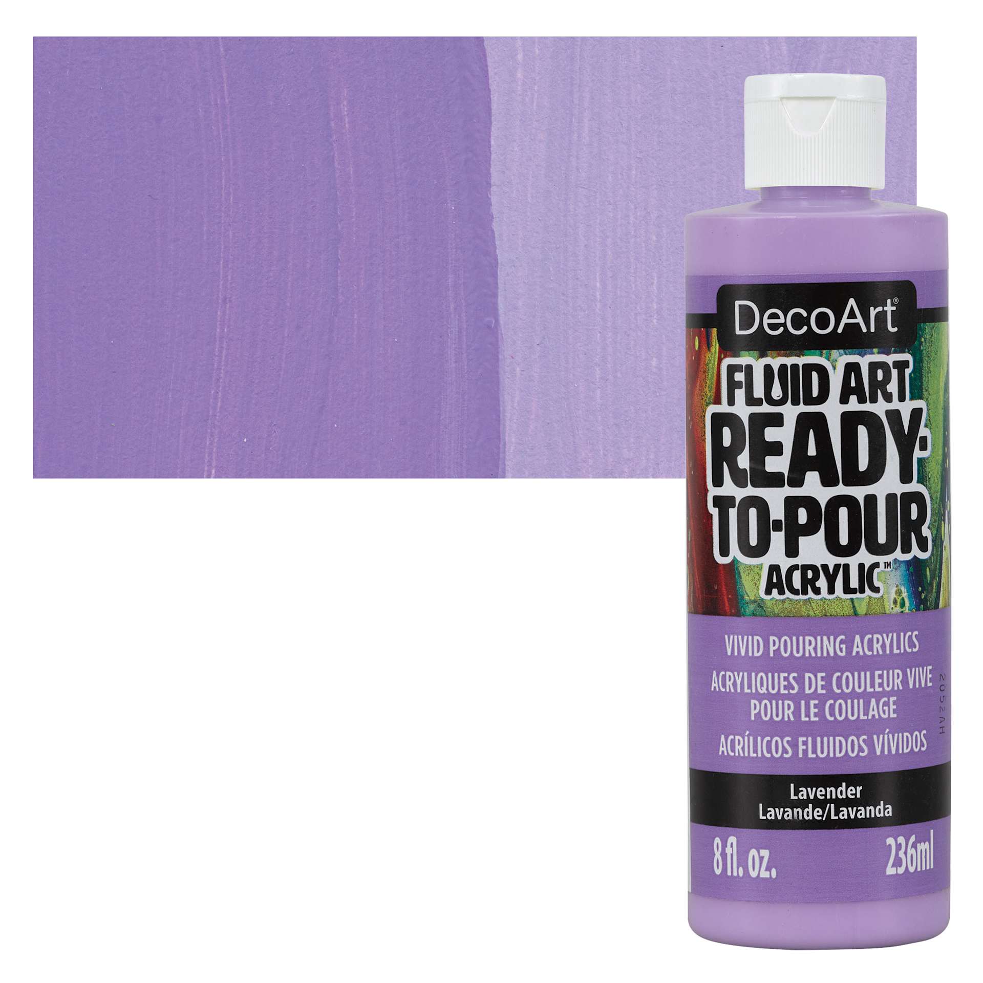 DecoArt Fluid Art Ready-To-Pour Acrylic - Lavender, 8 oz Bottle and swatch