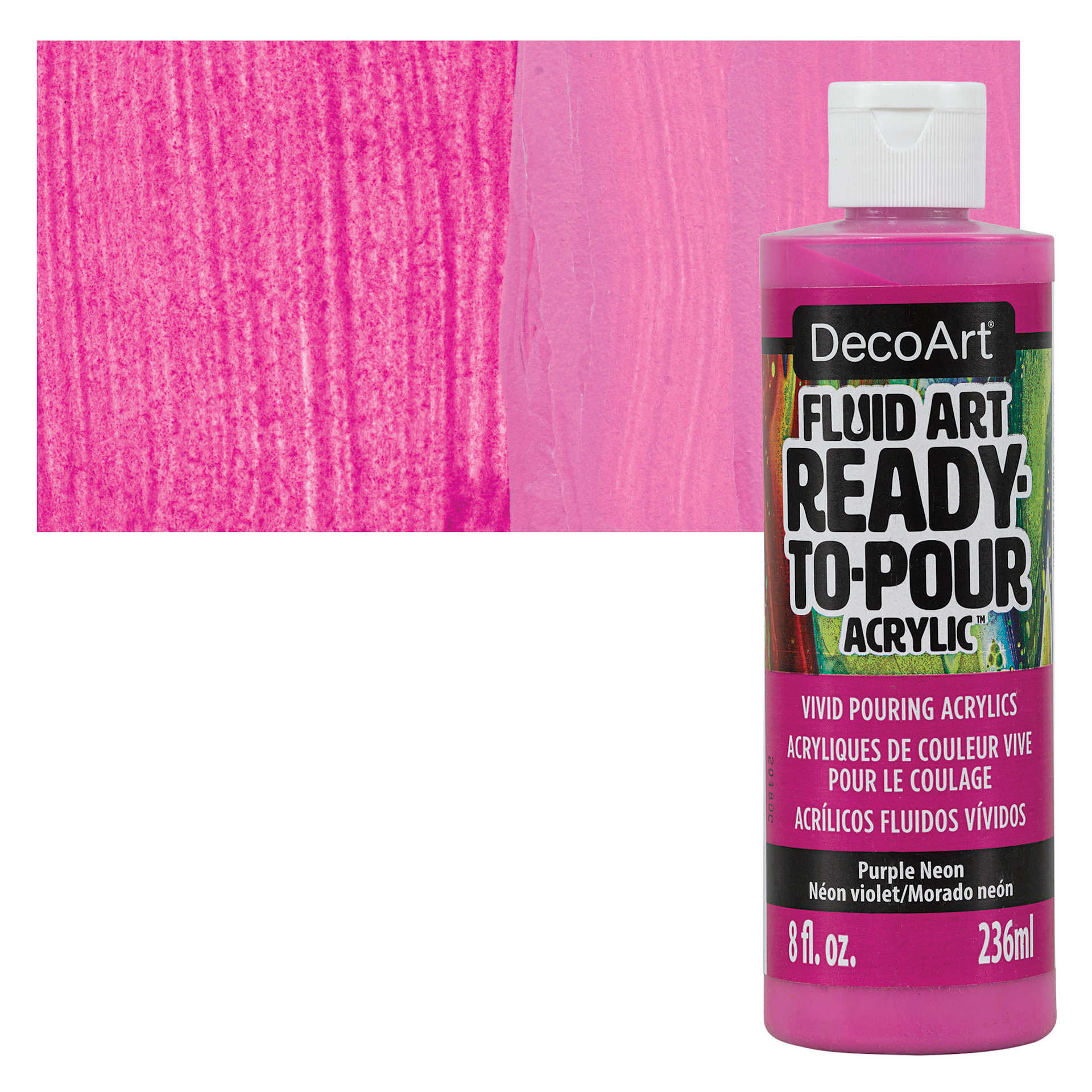 DecoArt Fluid Art Ready-To-Pour Acrylic - Neon Purple, 8 oz Bottle and swatch
