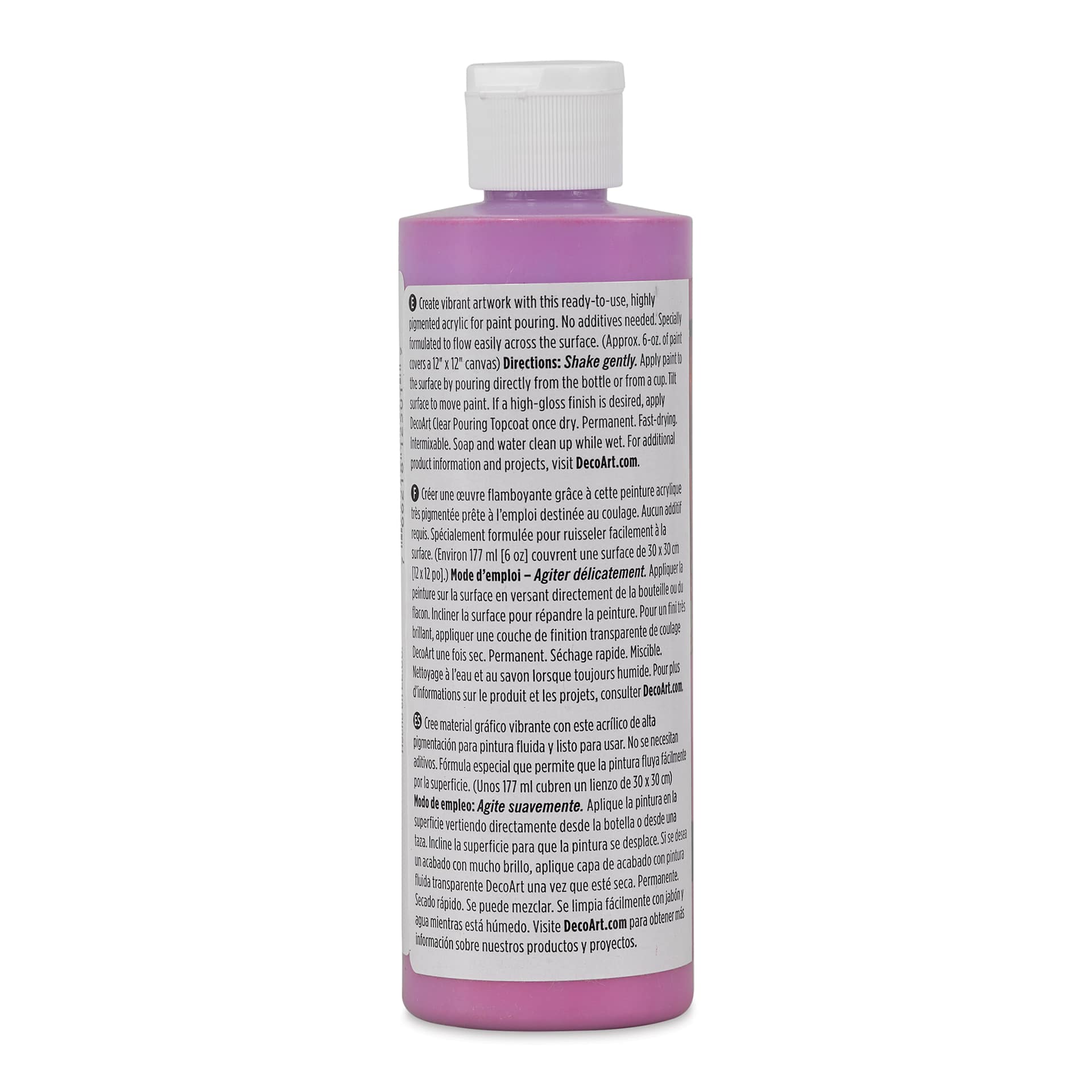 DecoArt Fluid Art Ready-To-Pour Acrylic - Bright Violet, 8 oz Bottle (Back)