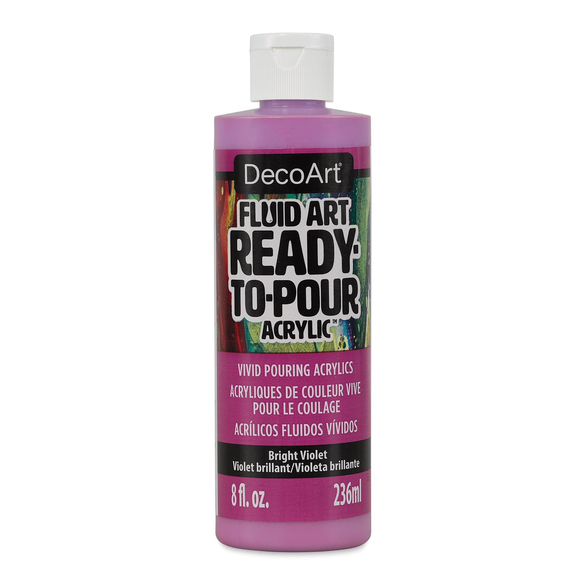 DecoArt Fluid Art Ready-To-Pour Acrylic - Bright Violet, 8 oz Bottle (Front)