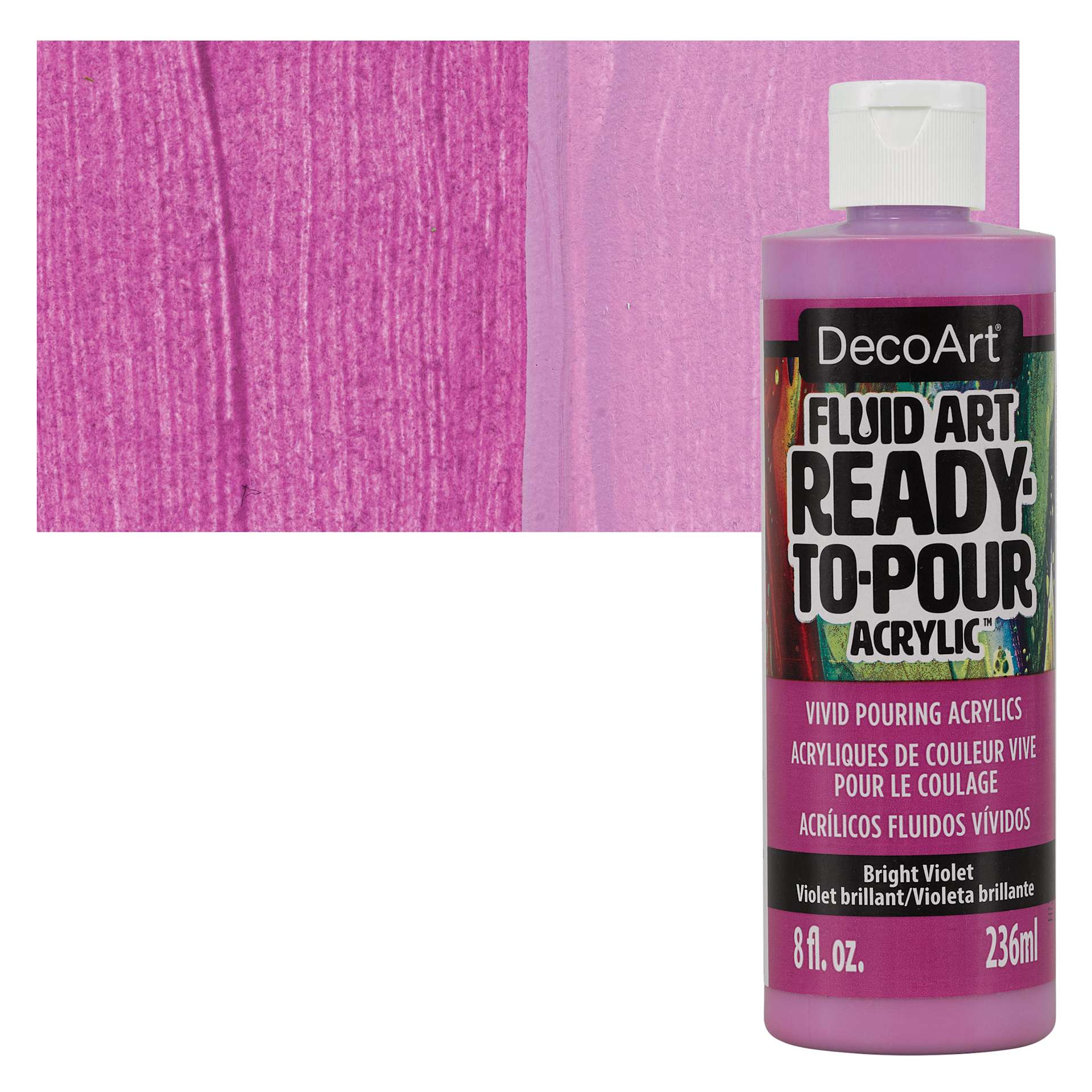 DecoArt Fluid Art Ready-To-Pour Acrylic - Bright Violet, 8 oz Bottle and swatch