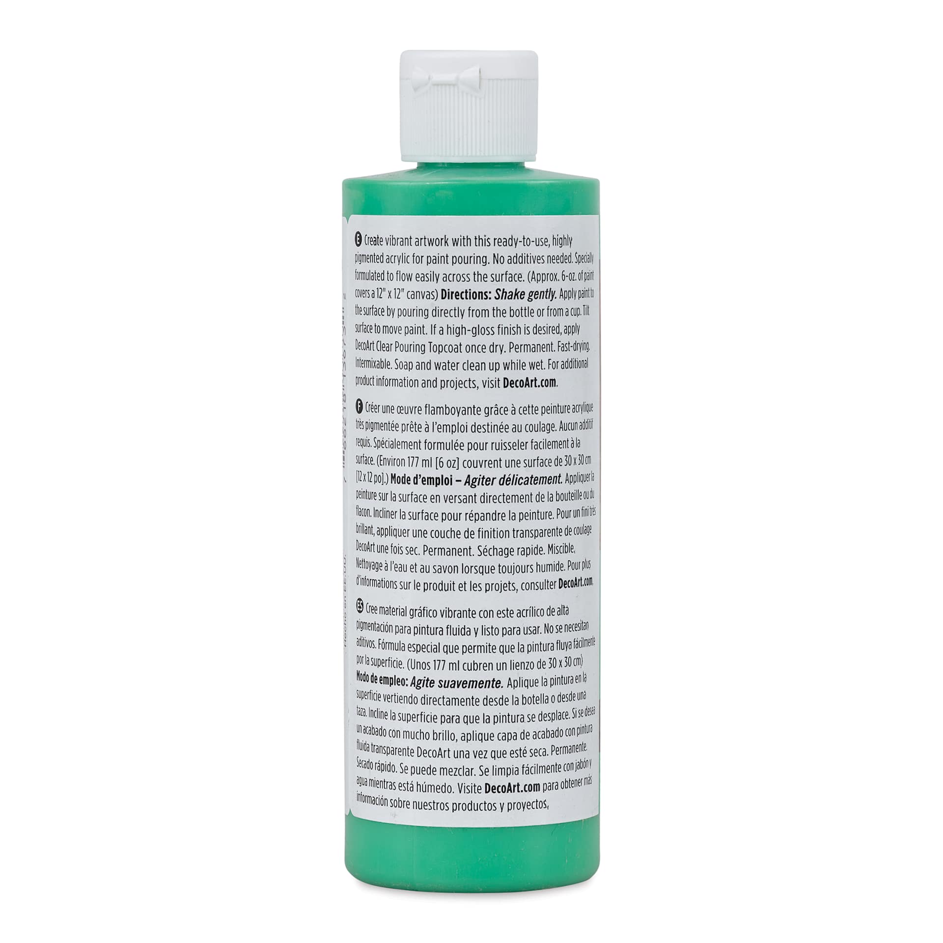 DecoArt Fluid Art Ready-To-Pour Acrylic - Bright Green, 8 oz bottle (Back)