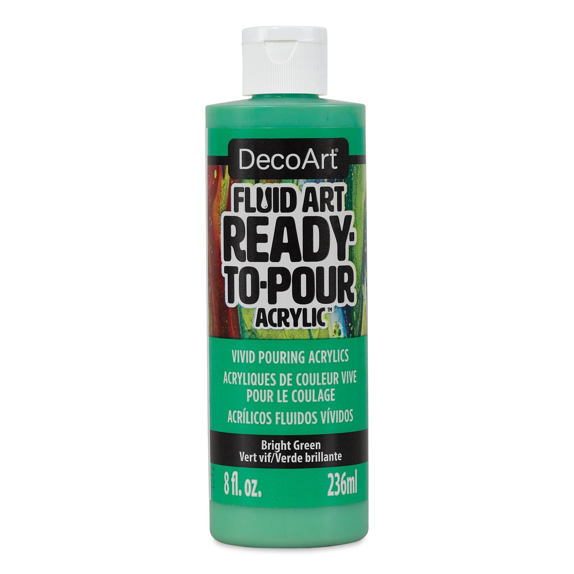DecoArt Fluid Art Ready-To-Pour Acrylic - Bright Green, 8 oz bottle (Front)