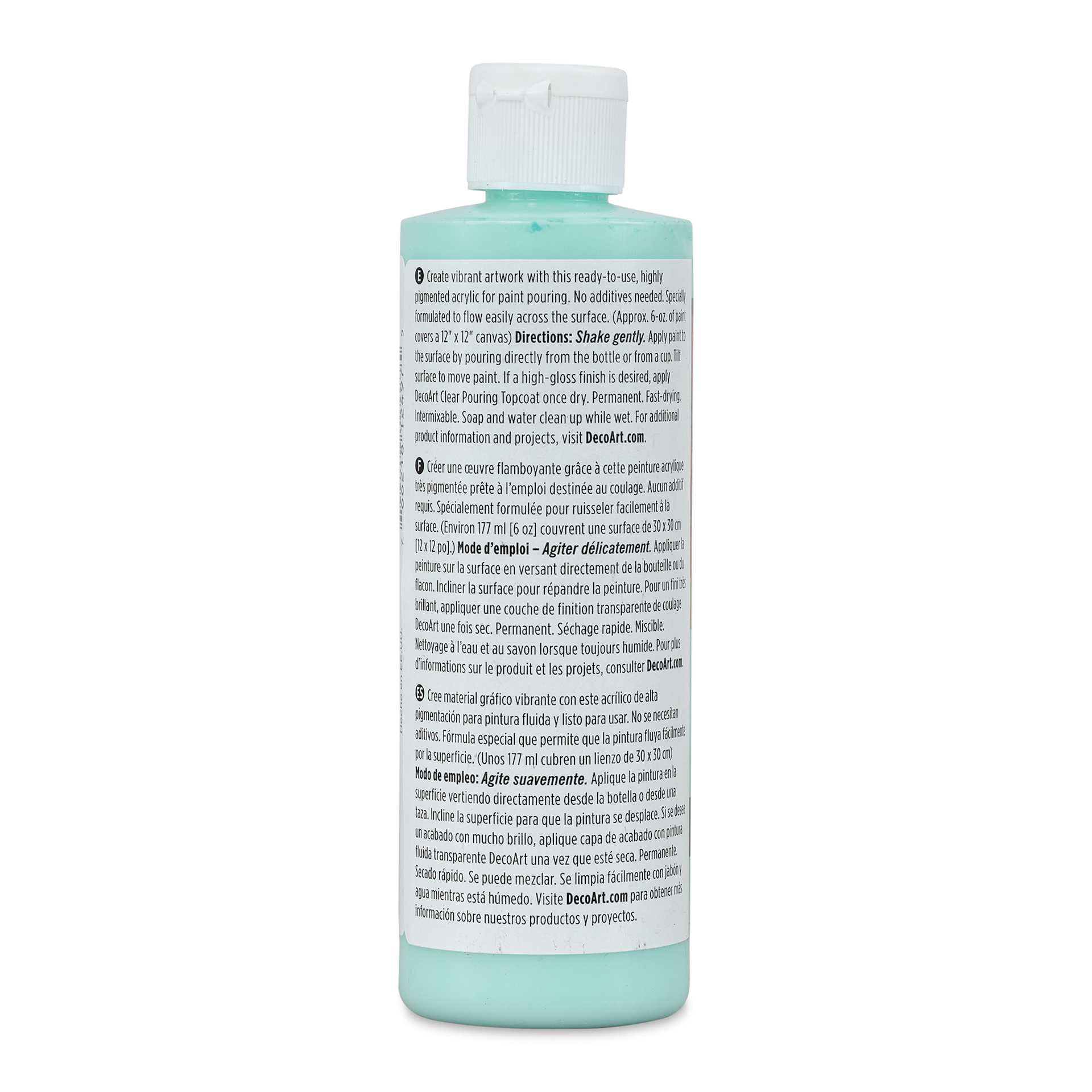 DecoArt Fluid Art Ready-To-Pour Acrylic - Mint Green, 8 oz Bottle (Back)
