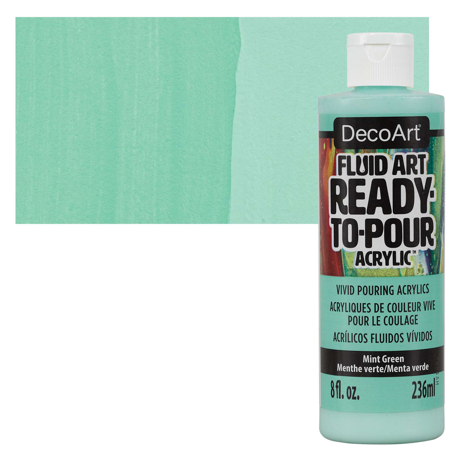 DecoArt Fluid Art Ready-To-Pour Acrylic - Mint Green, 8 oz Bottle and swatch