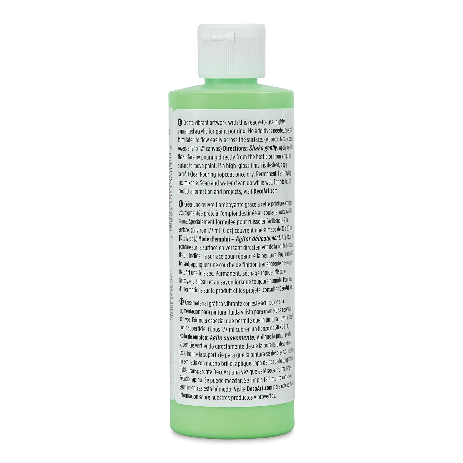 DecoArt Fluid Art Ready-To-Pour Acrylic - Neon Green, 8 oz Bottle (Back)