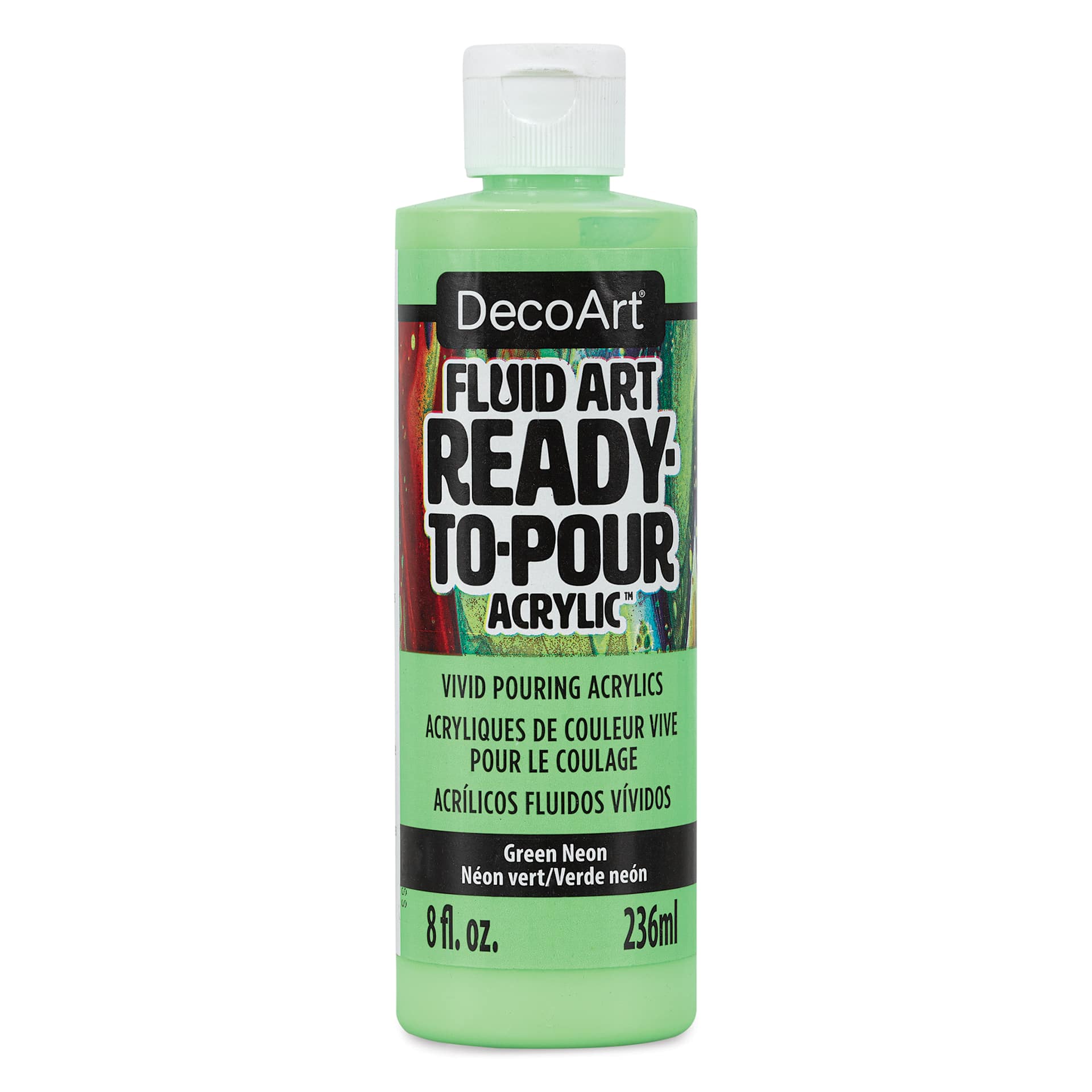 DecoArt Fluid Art Ready-To-Pour Acrylic - Neon Green, 8 oz Bottle (Front)