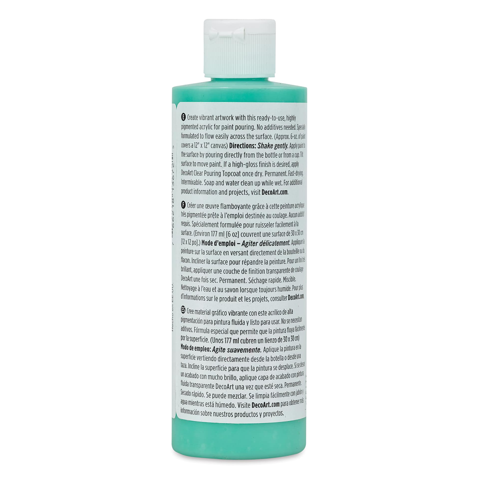 DecoArt Fluid Art Ready-To-Pour Acrylic - Cay Green, 8 oz Bottle (Back)