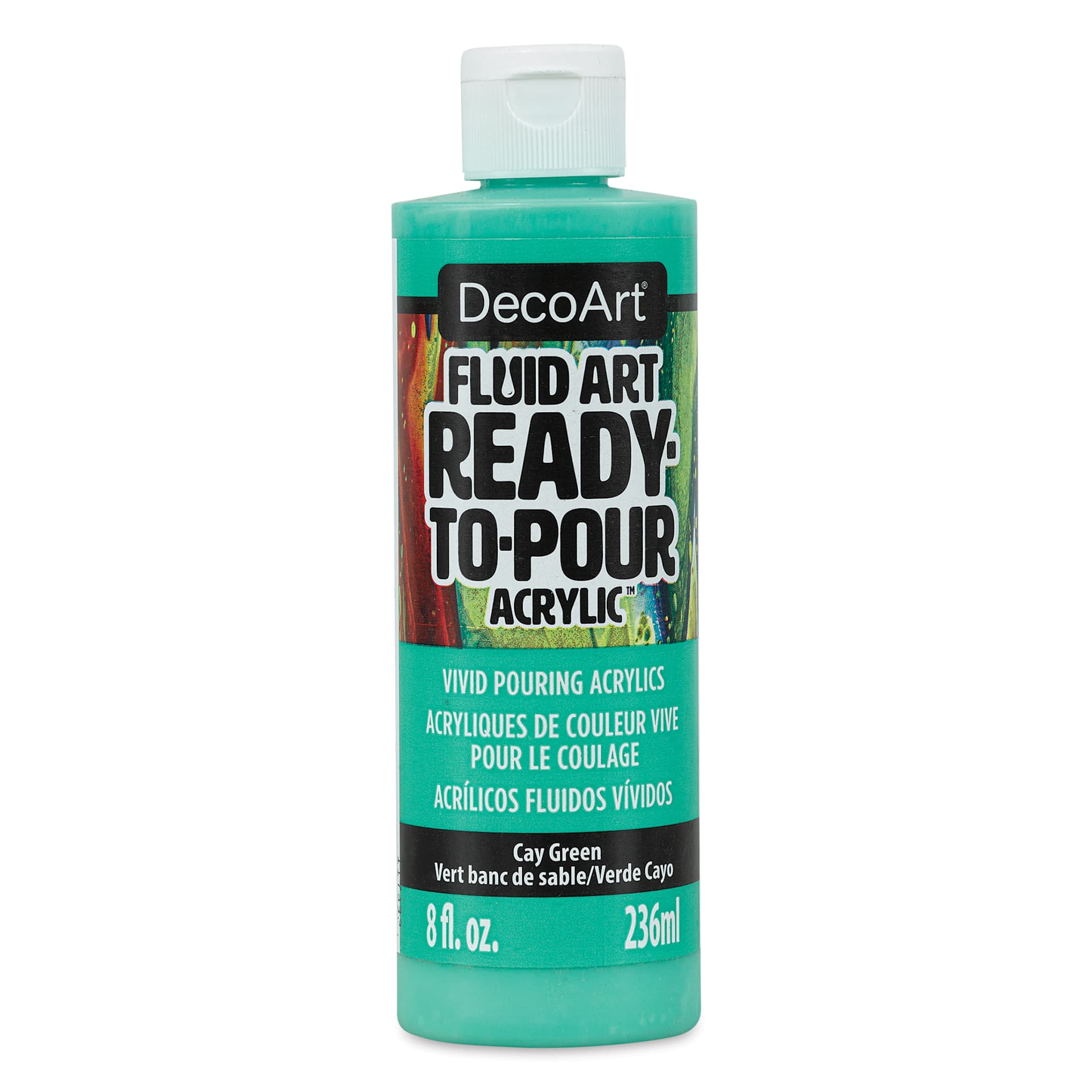 DecoArt Fluid Art Ready-To-Pour Acrylic - Cay Green, 8 oz Bottle (Front)