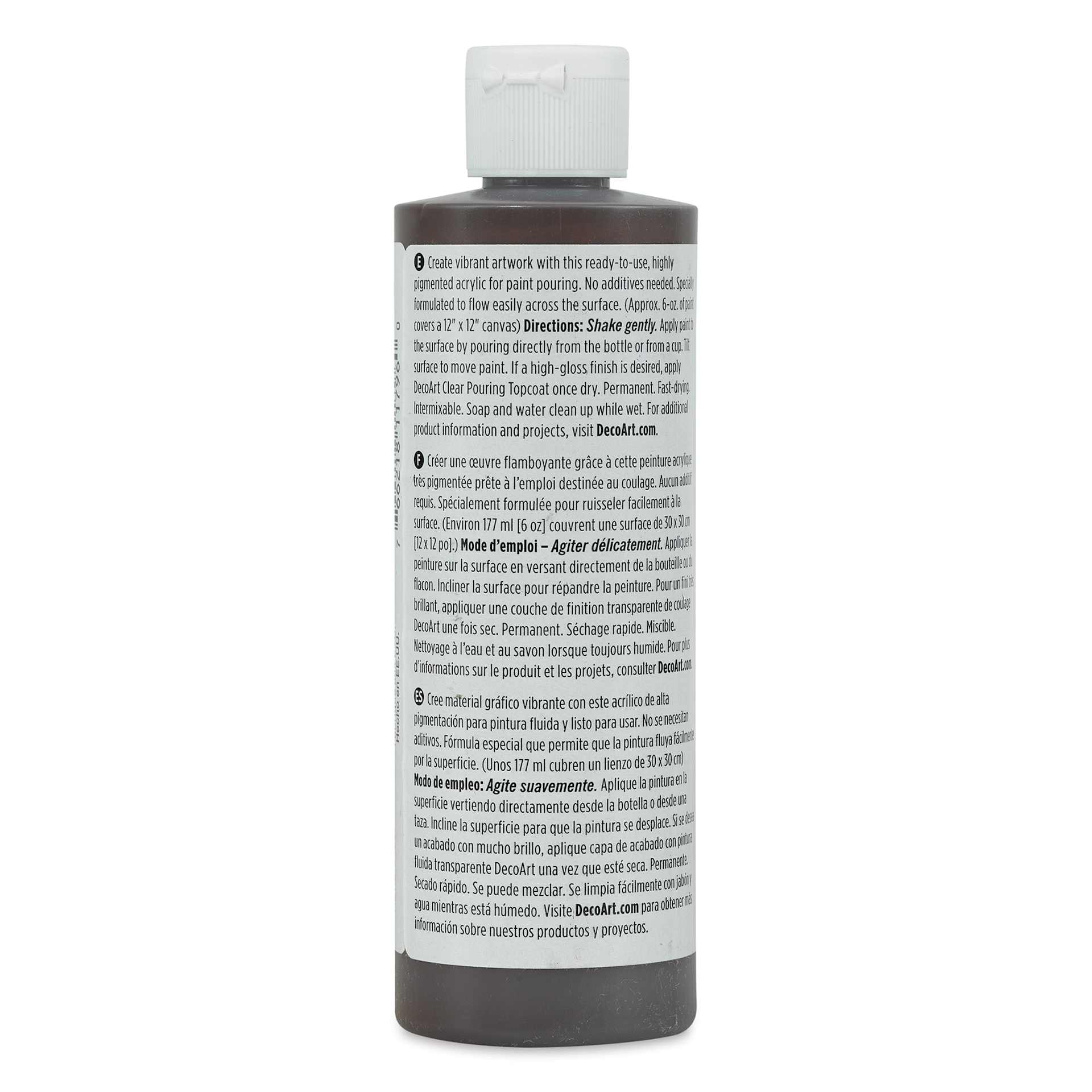 DecoArt Fluid Art Ready-To-Pour Acrylic - Burnt Umber, 8 oz Bottle (Back)