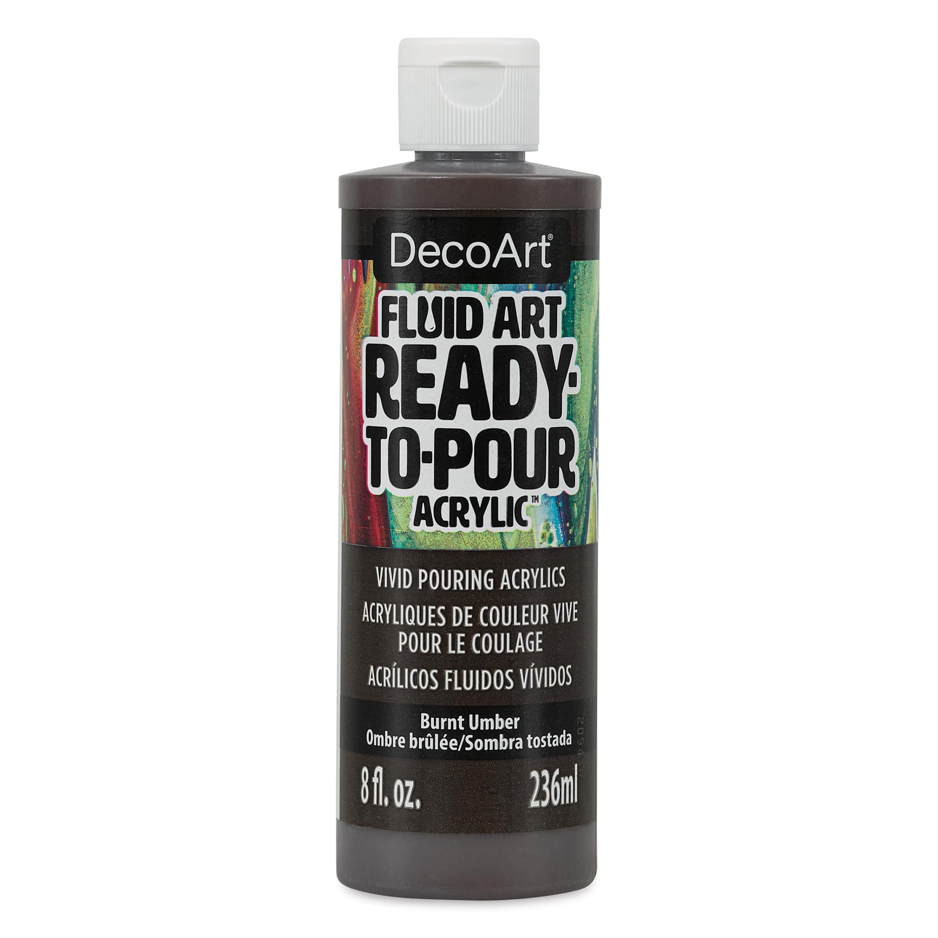 DecoArt Fluid Art Ready-To-Pour Acrylic - Burnt Umber, 8 oz Bottle (Front)