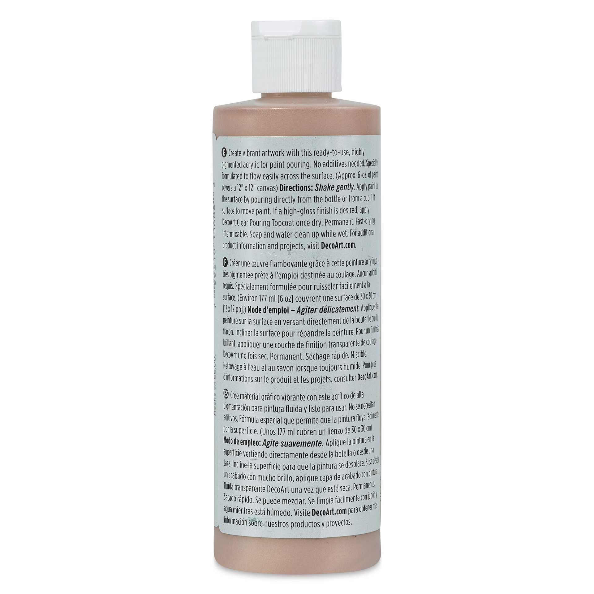 DecoArt Fluid Art Ready-To-Pour Acrylic - Rose Gold (Metallic), 8 oz Bottle (Back)