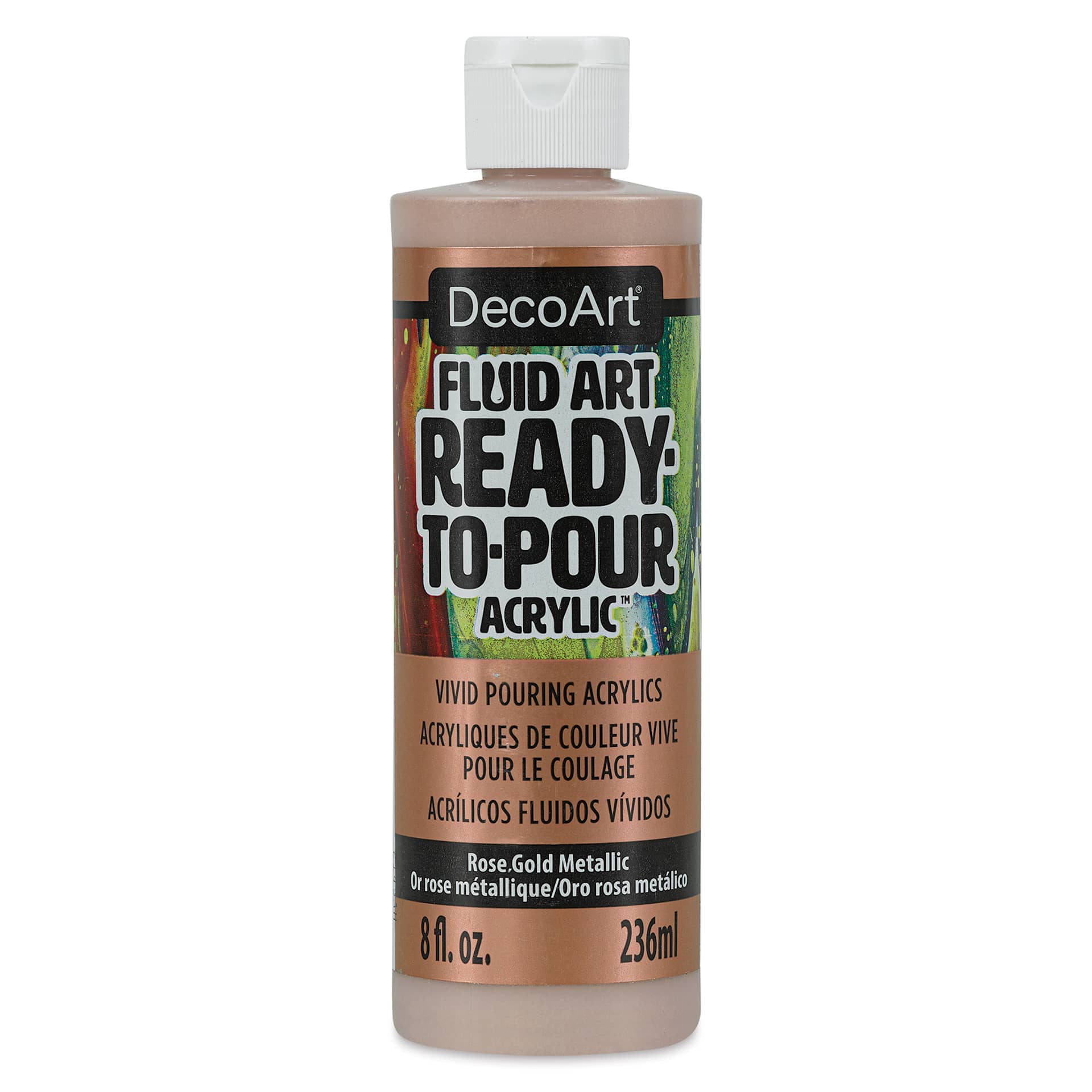 DecoArt Fluid Art Ready-To-Pour Acrylic - Rose Gold (Metallic), 8 oz Bottle (Front)