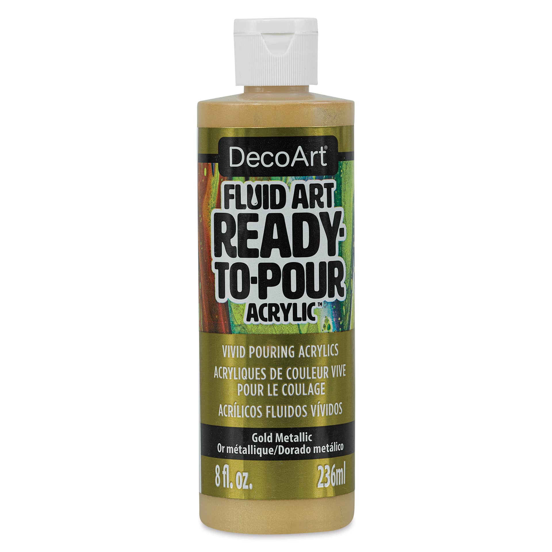 DecoArt Fluid Art Ready-To-Pour Acrylic - Gold (Metallic), 8 oz Bottle (Front)