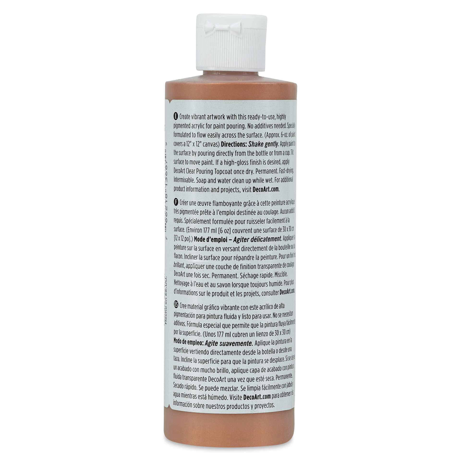 DecoArt Fluid Art Ready-To-Pour Acrylic - Copper (Metallic), 8 oz Bottle (Back)