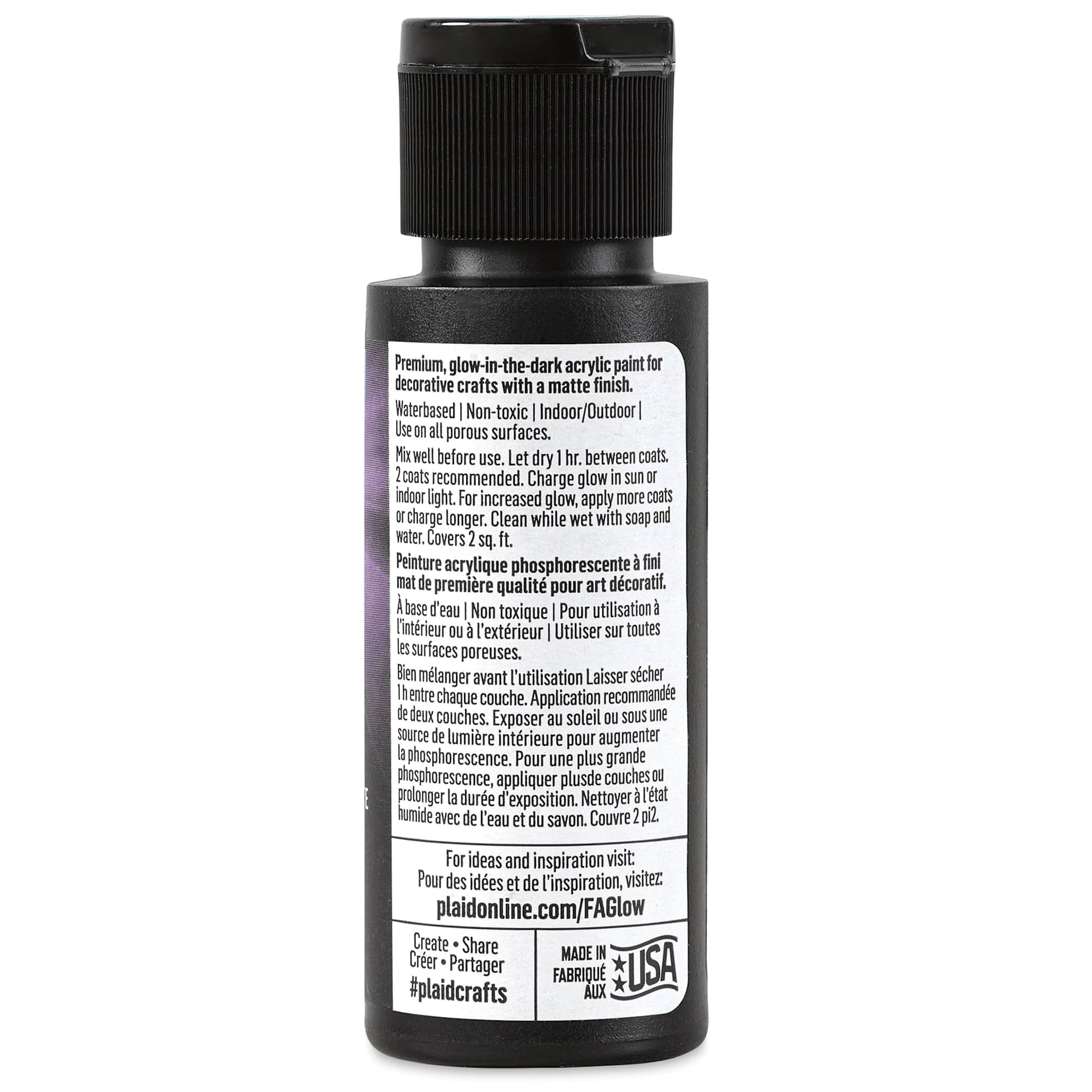 FolkArt Invisible Glow Acrylic Paint - Purple Pop, 2 oz (Back of bottle)