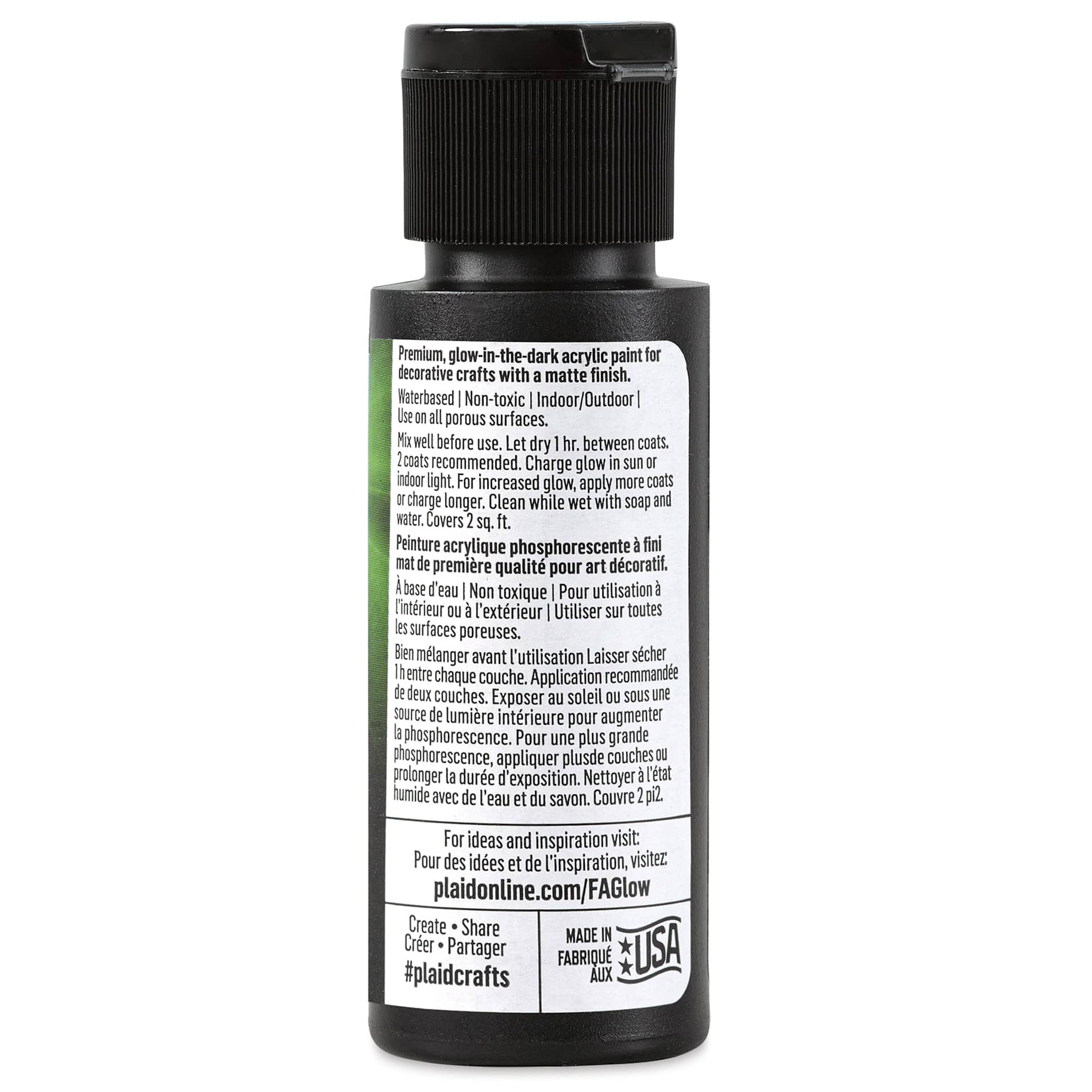 FolkArt Invisible Glow Acrylic Paint - Extreme Green, 2 oz (Back of bottle)