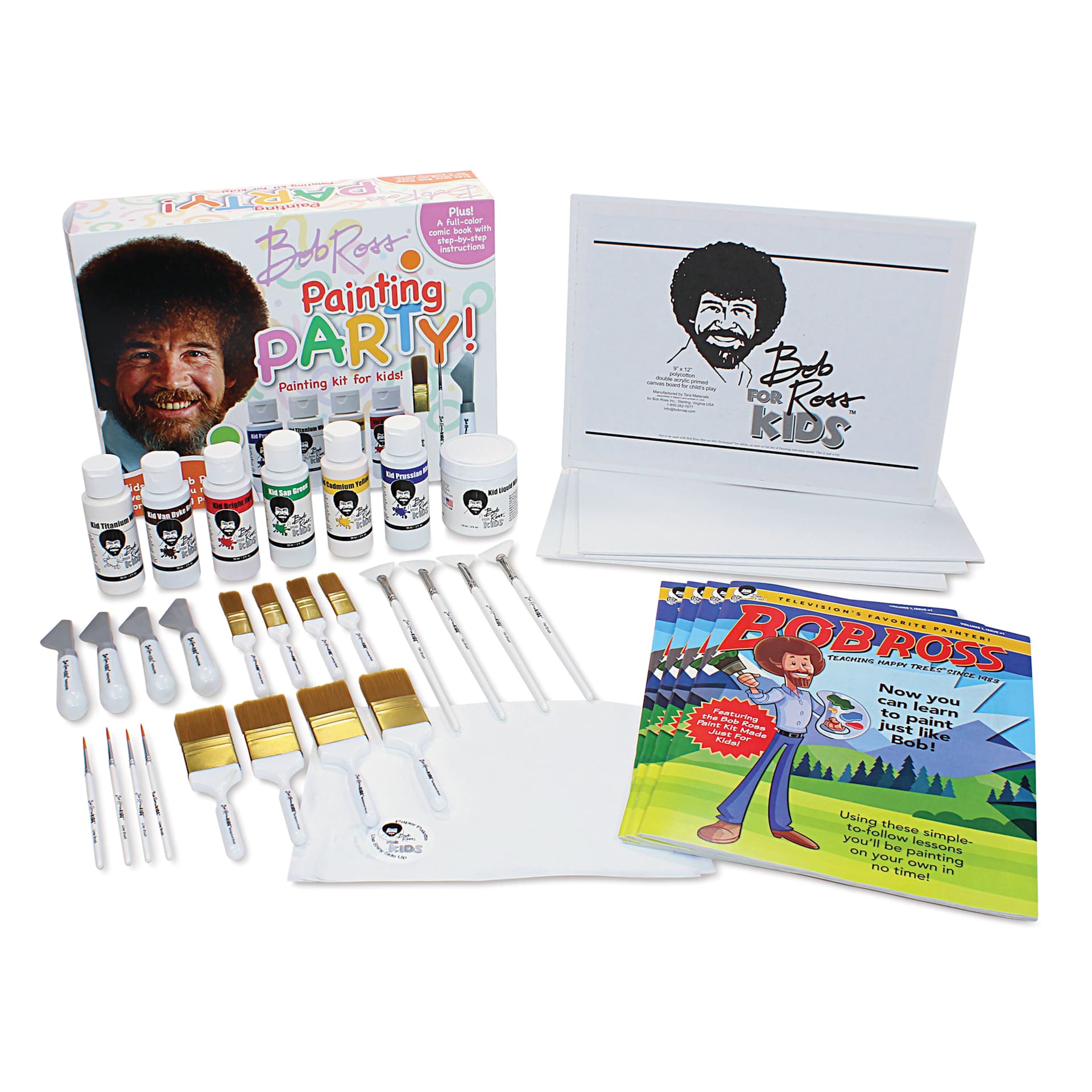 Bob Ross for Kids Painting Party Kit set contents