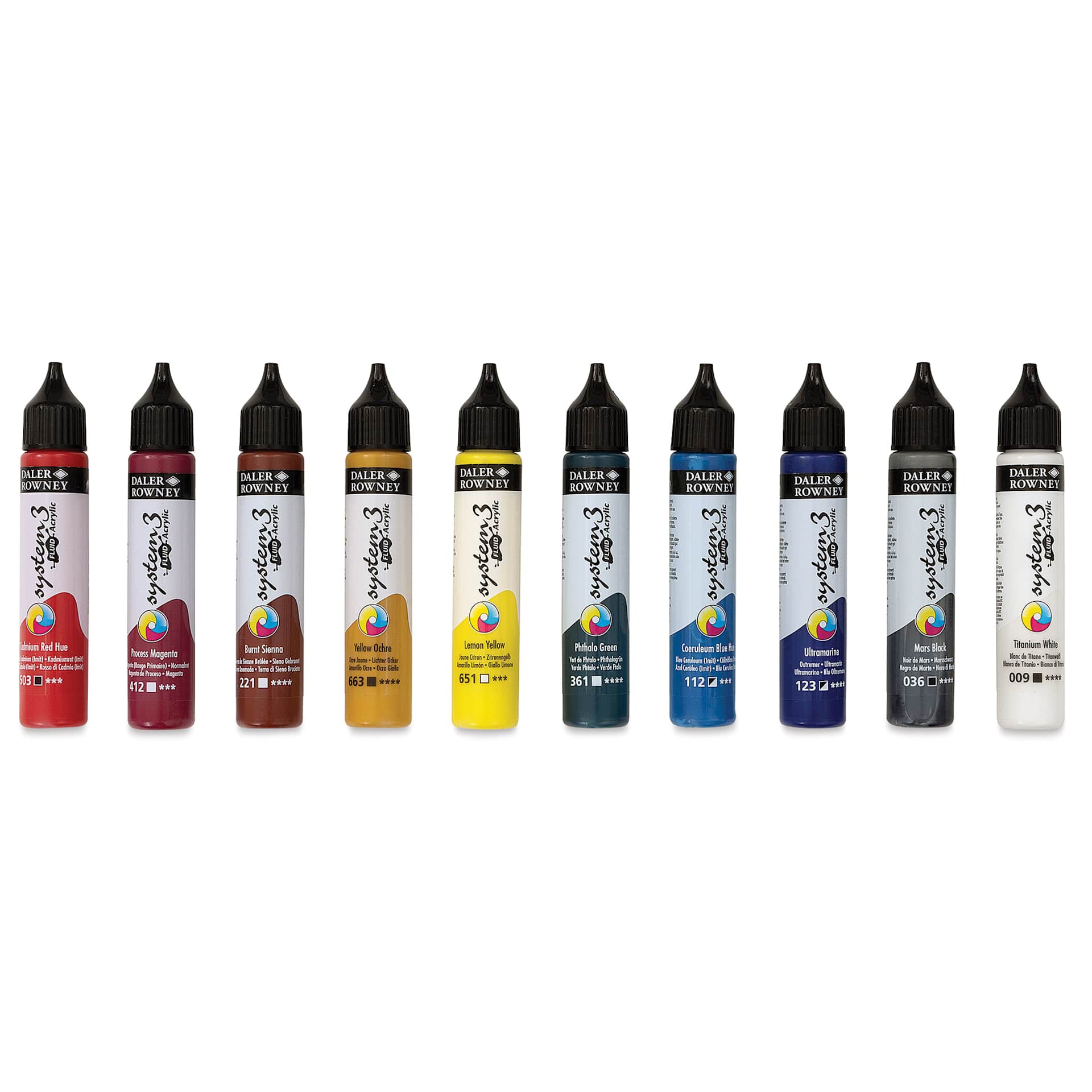 Daler-Rowney System3 Fluid Acrylics - Set of 10, 29.5 ml (Out of package)