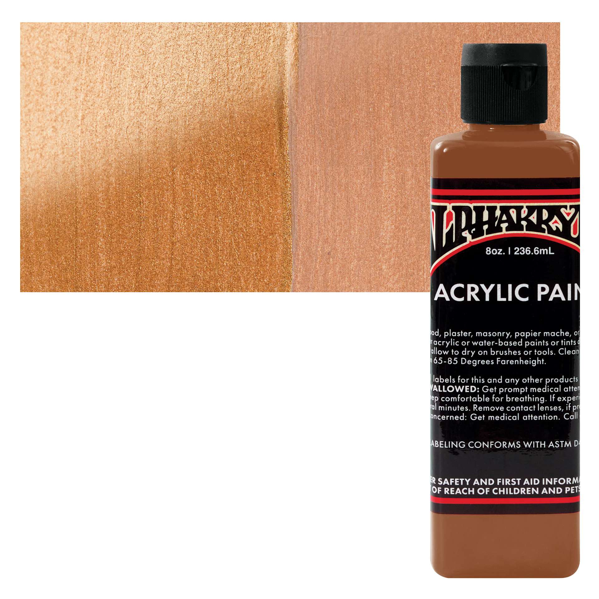 Alpha6 Alphakrylic Acrylic Paint - Metallic Bronze, 8 oz bottle and swatch