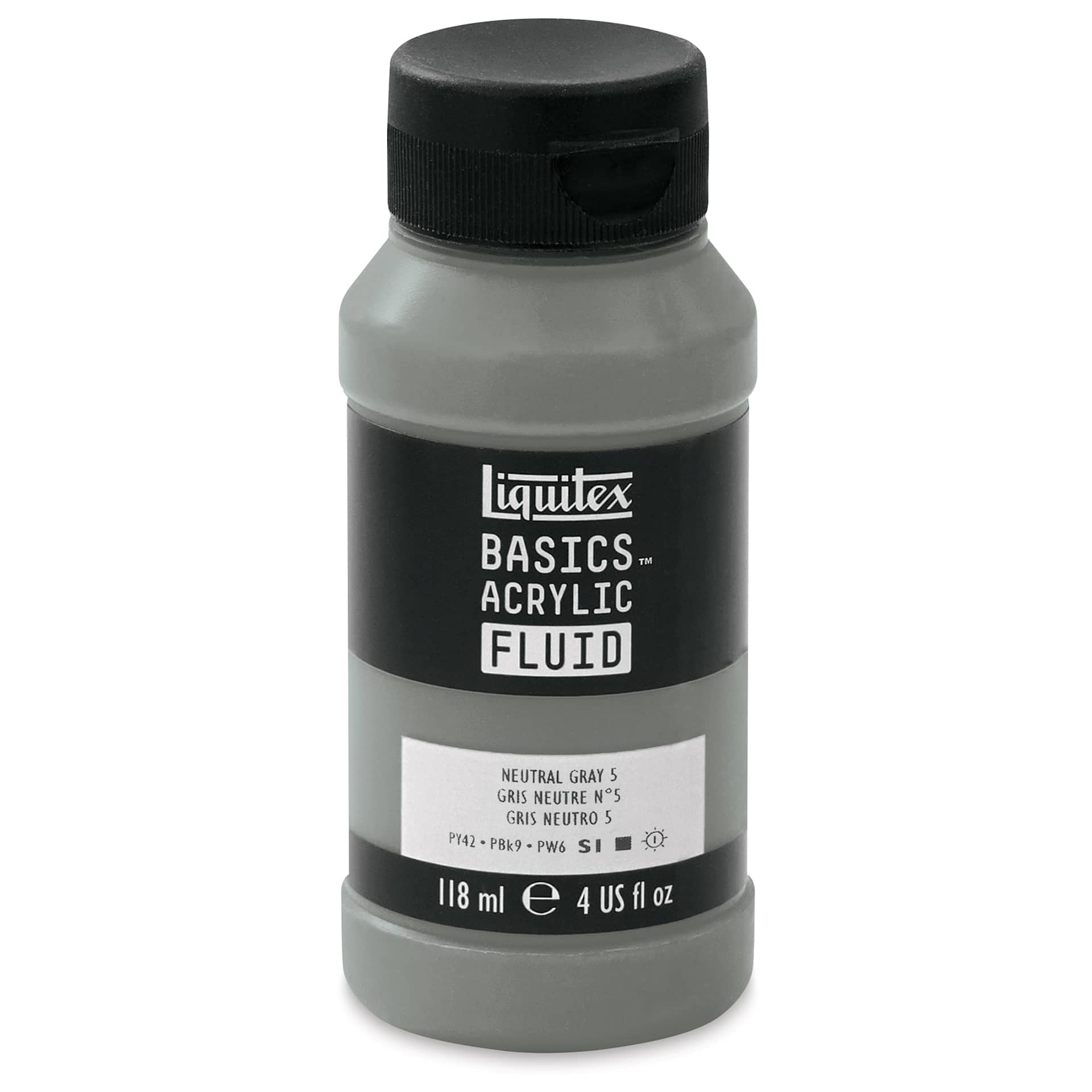 Liquitex Basics Acrylic Fluid Paint - Neutral Grey 5, 118 ml