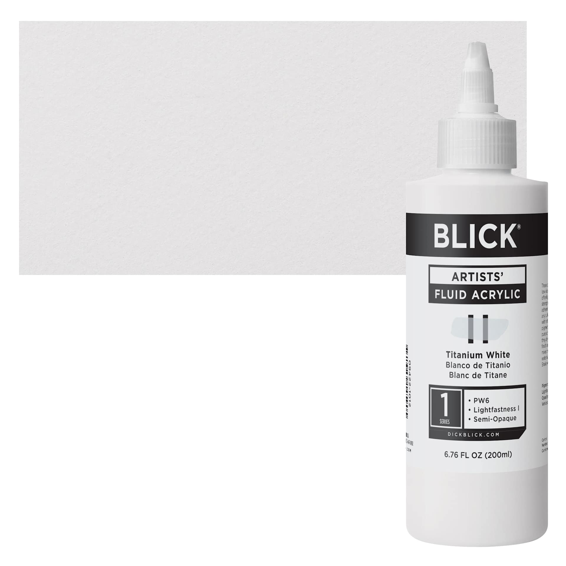 Blick Artists’ Fluid Acrylic - Titanium White, 200 ml bottle and swatch