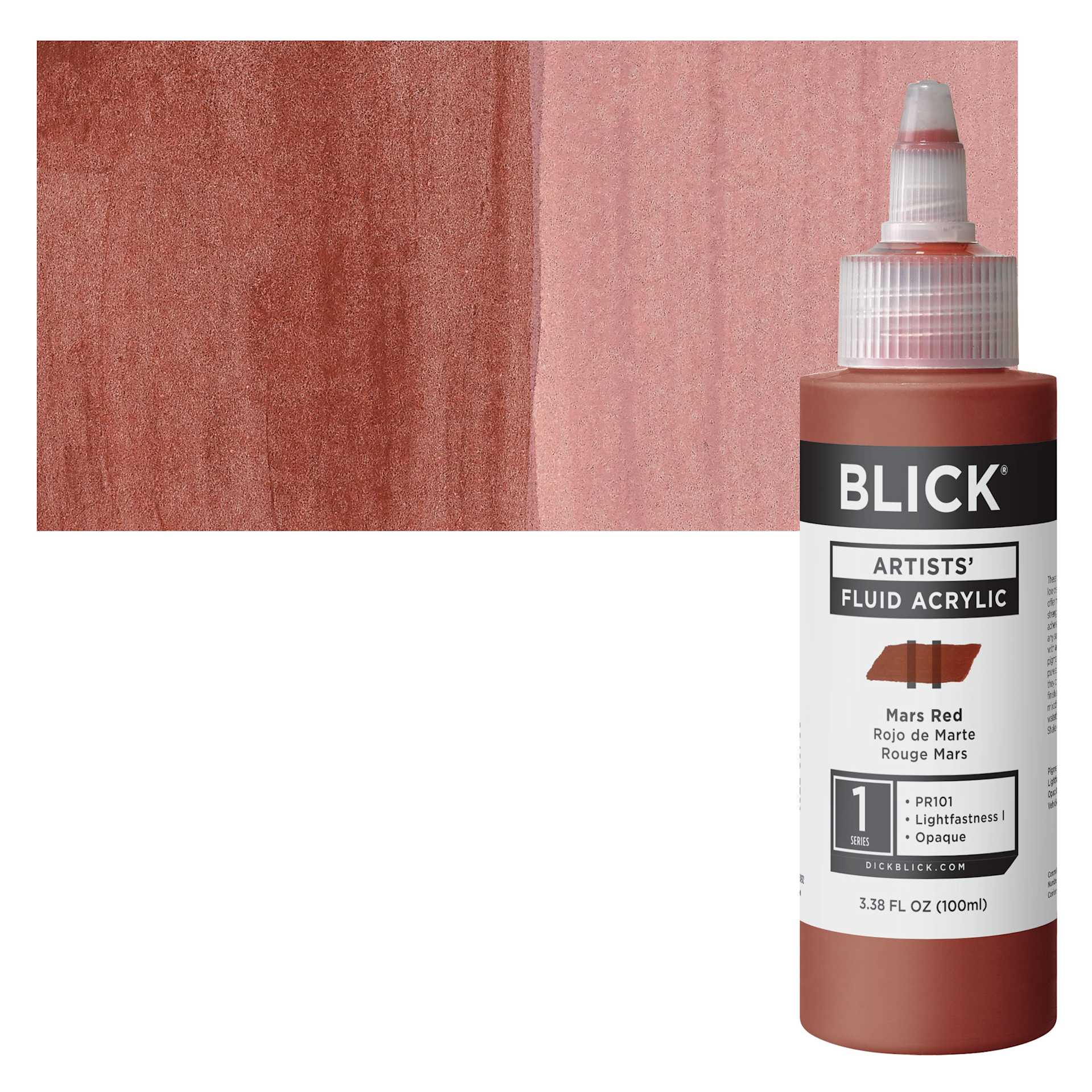Blick Artists’ Fluid Acrylic - Mars Red, 100 ml, Bottle and Swatch