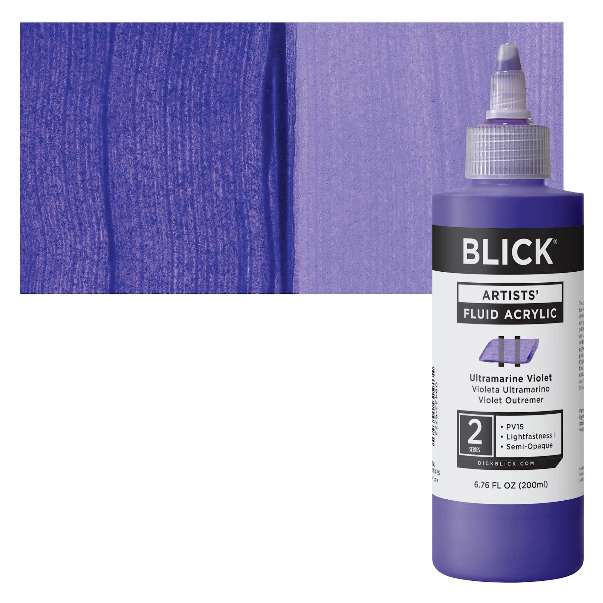 Blick Artists’ Fluid Acrylic - Ultramarine Violet, 200 ml bottle and swatch
