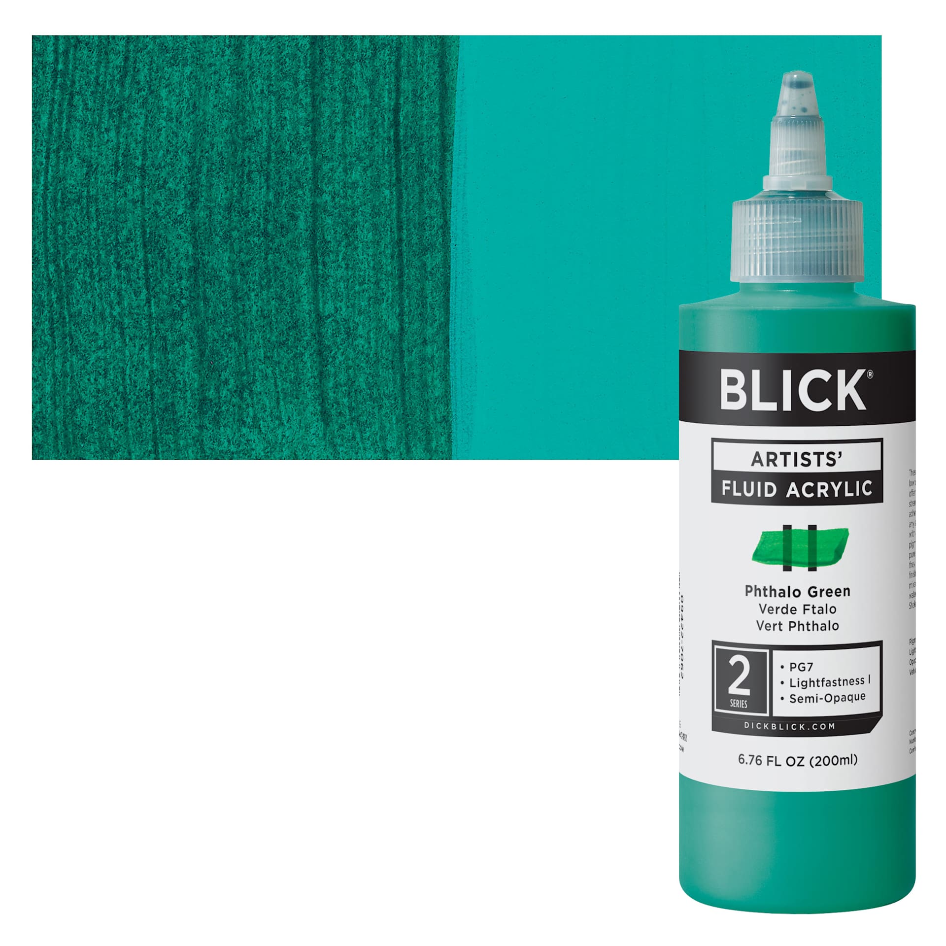 Blick Artists’ Fluid Acrylic - Phthalo Green, 200 ml bottle and swat