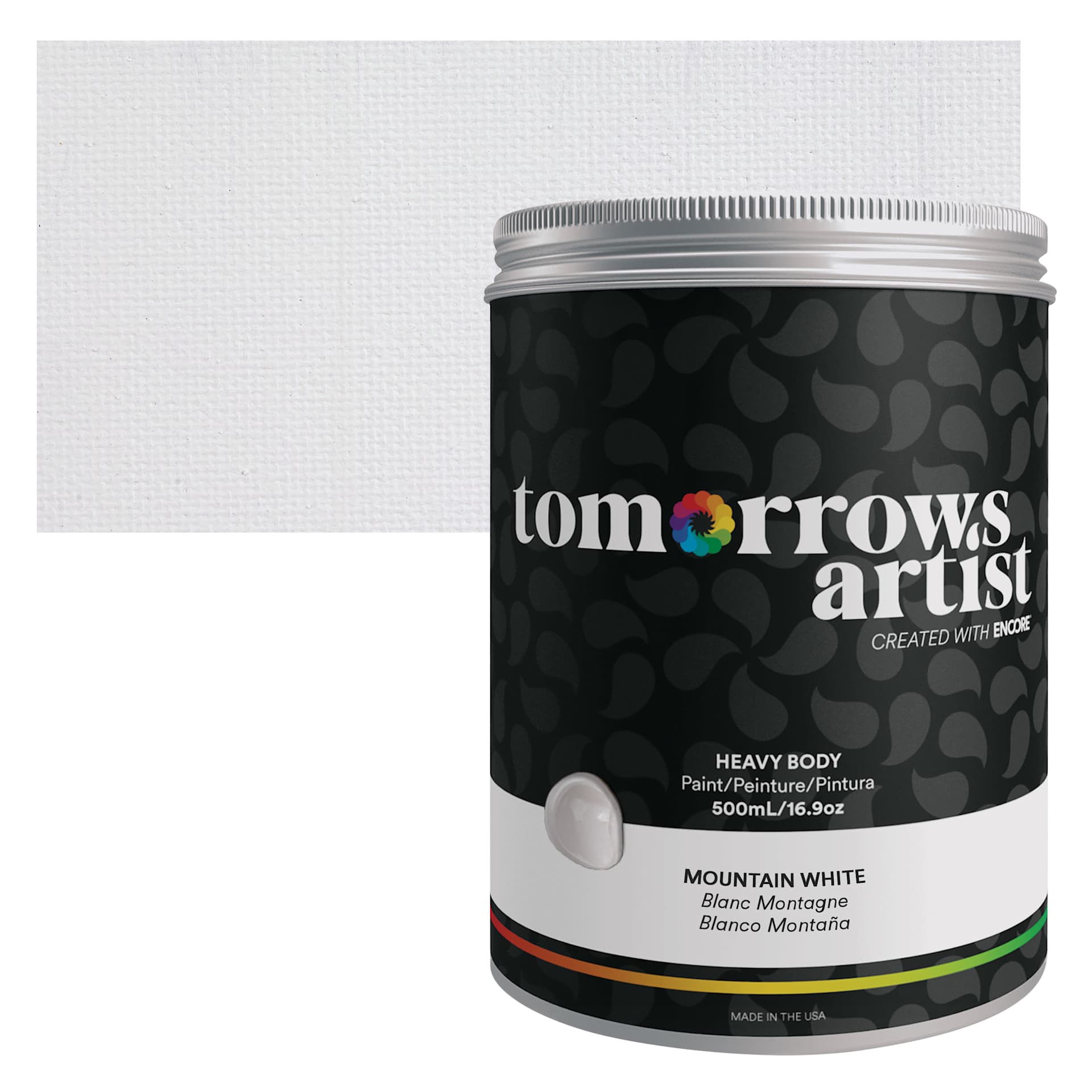 Tomorrow's Artist Eco-Friendly Heavy Body Acrylic Paint - Mountain White, 500 ml jar and swatch