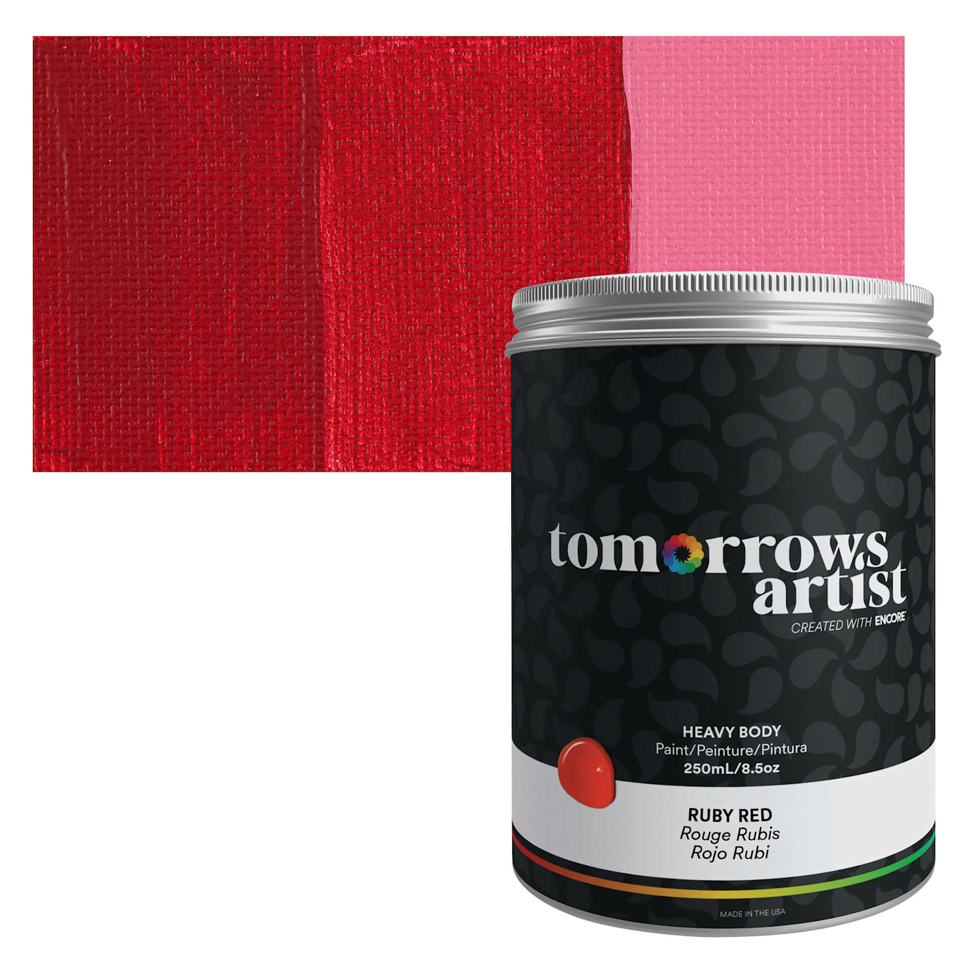 Tomorrow's Artist Eco-Friendly Heavy Body Acrylic Paint - Ruby Red, 250 ml jar and swatch
