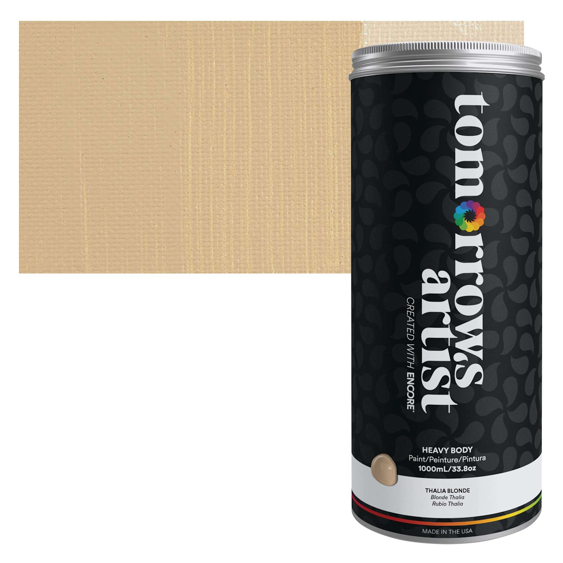 Tomorrow's Artist Eco-Friendly Heavy Body Acrylic Paint - Thalia Blonde, 1 L jar and swatch