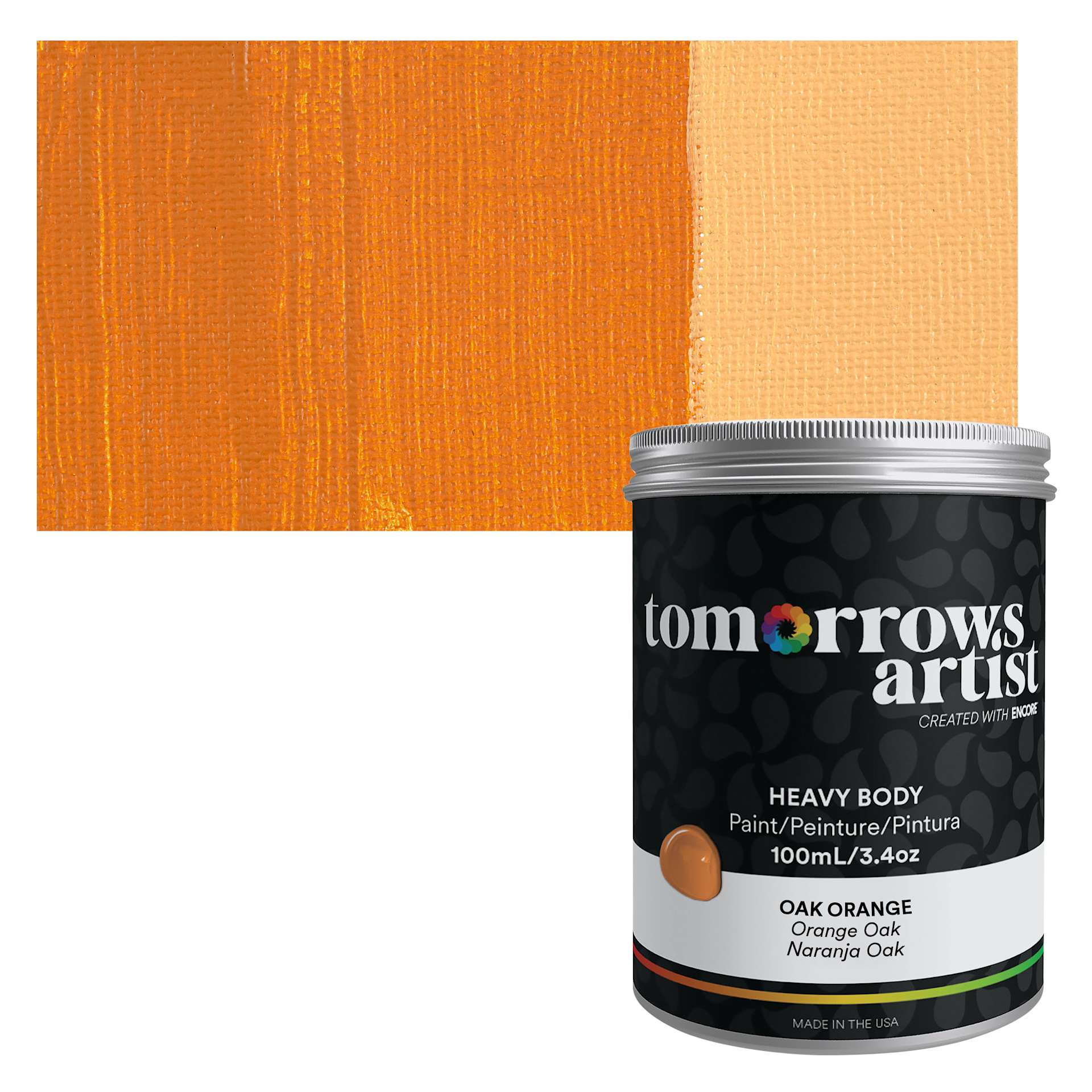 Tomorrow's Artist Eco-Friendly Heavy Body Acrylic Paint - Oak Orange, 100 ml jar and swatch