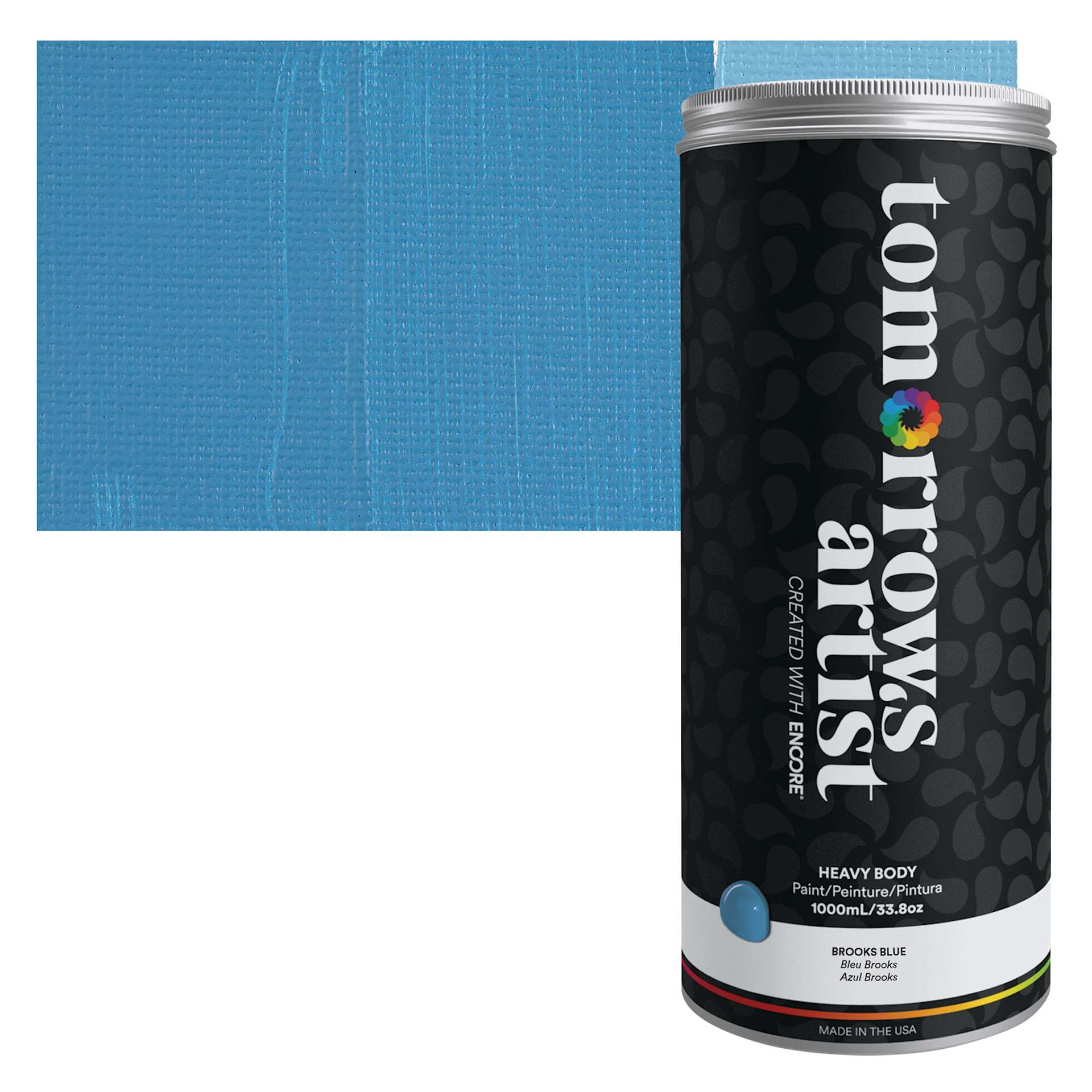 Tomorrow's Artist Eco-Friendly Heavy Body Acrylic Paint - Brooks Blue, 1 L jar and swatch