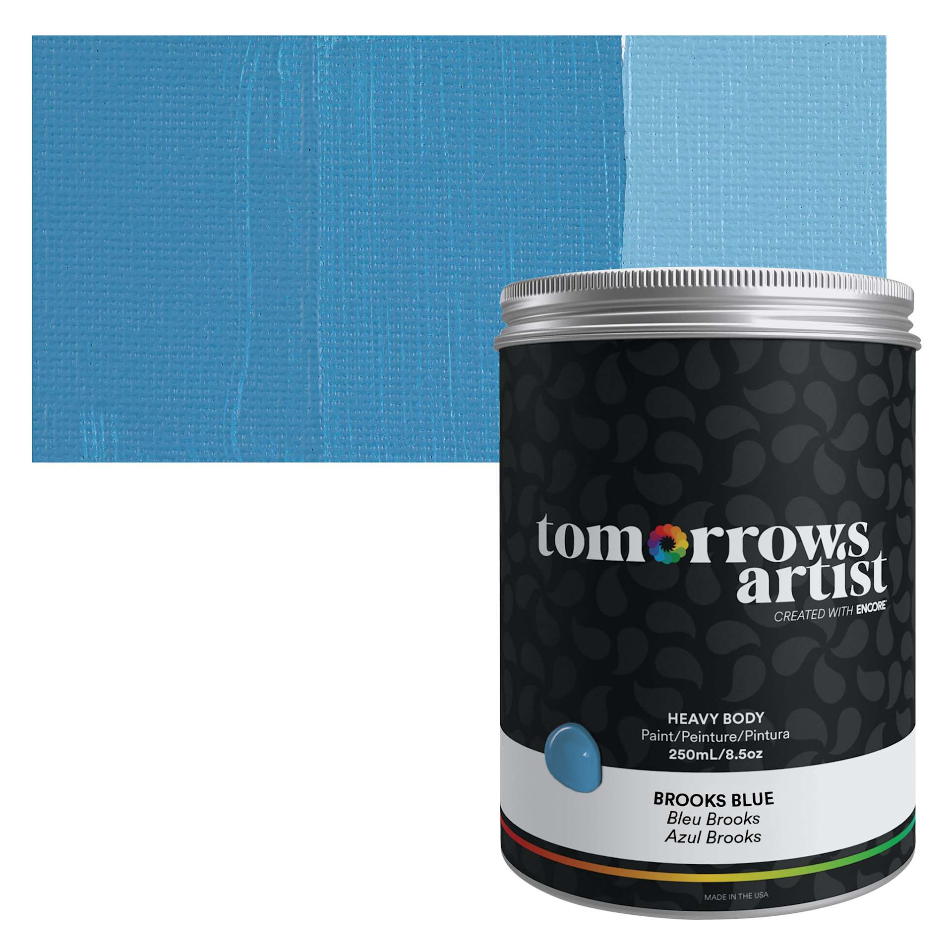 Tomorrow's Artist Eco-Friendly Heavy Body Acrylic Paint - Brooks Blue, 250 ml jar and swatch