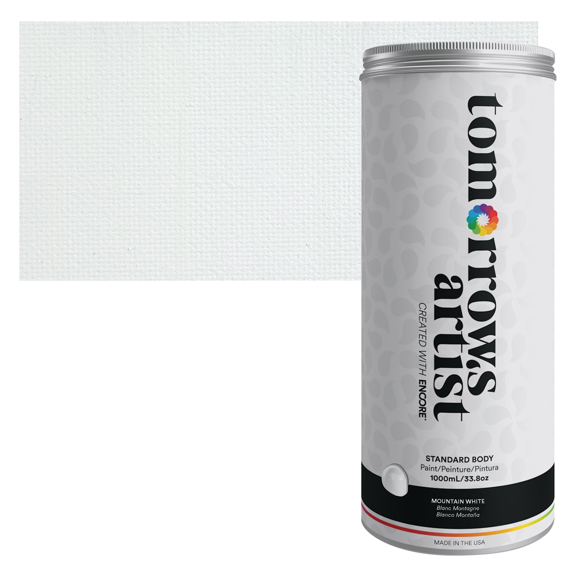 Tomorrow's Artist Eco-Friendly Standard Body Acrylic Paint - Mountain White, 1L jar and swatch