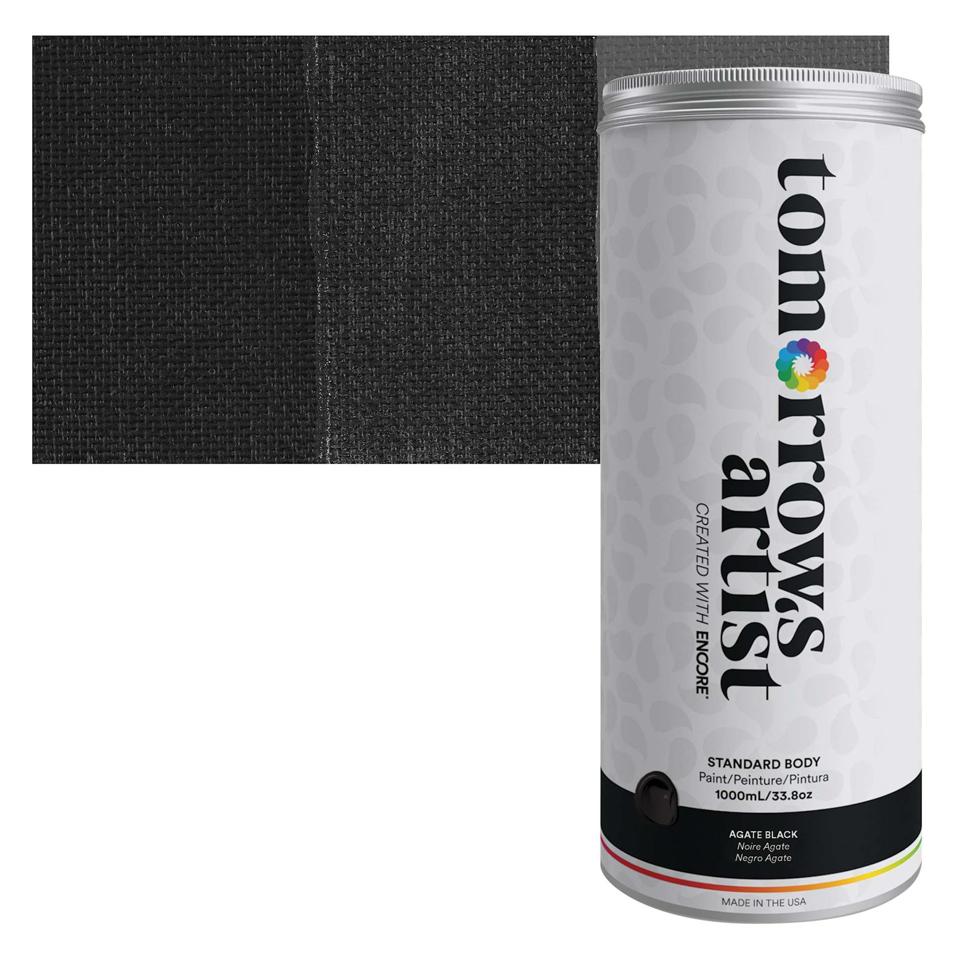 Tomorrow's Artist Eco-Friendly Standard Body Acrylic Paint - Agate Black, 1L jar and swatch