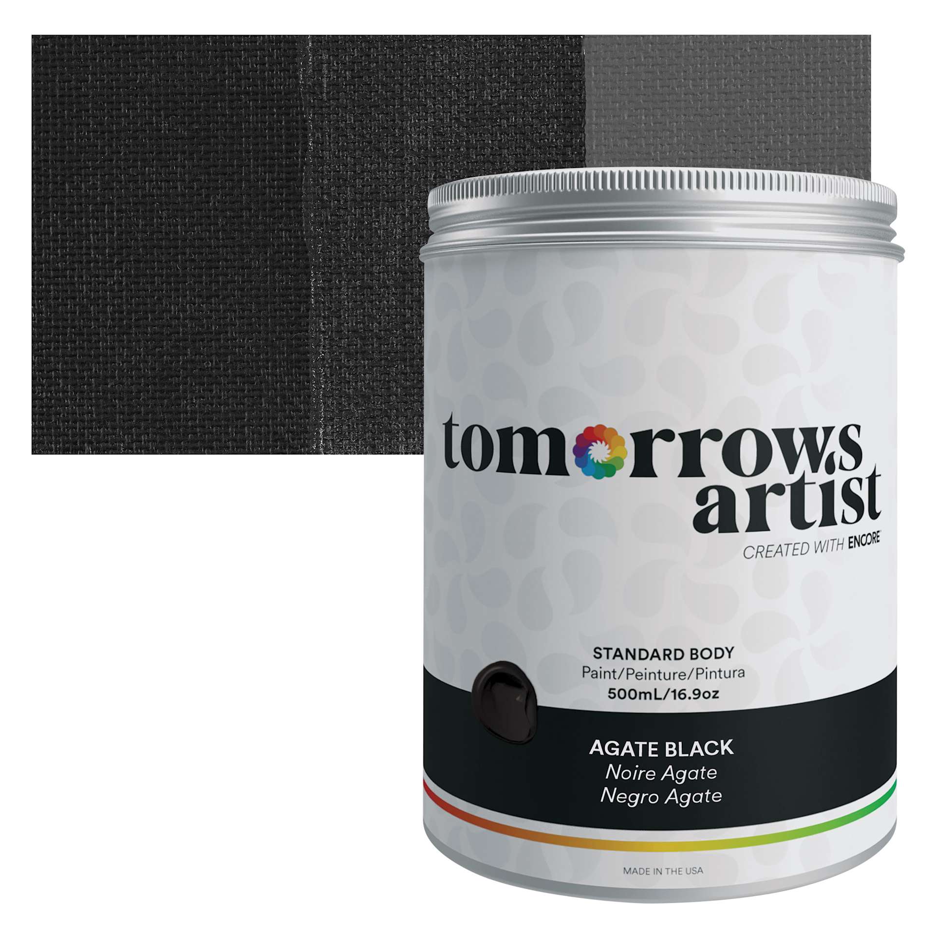 Tomorrow's Artist Eco-Friendly Standard Body Acrylic Paint - Agate Black, 500 ml jar and swatch