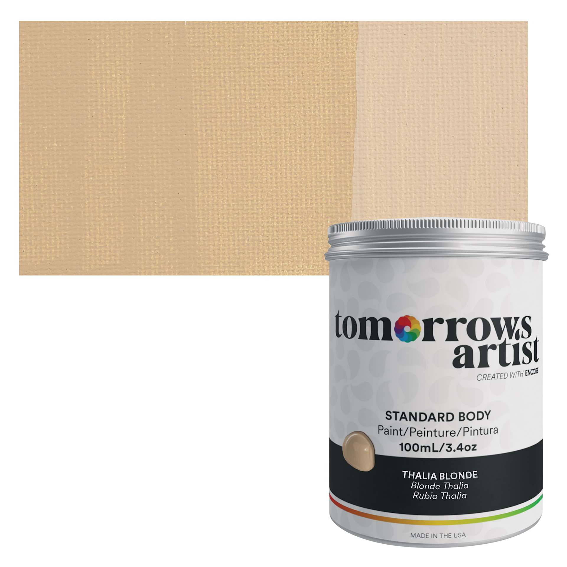 Tomorrow's Artist Eco-Friendly Standard Body Acrylic Paint - Thalia Blonde, 100 ml jar and swatch