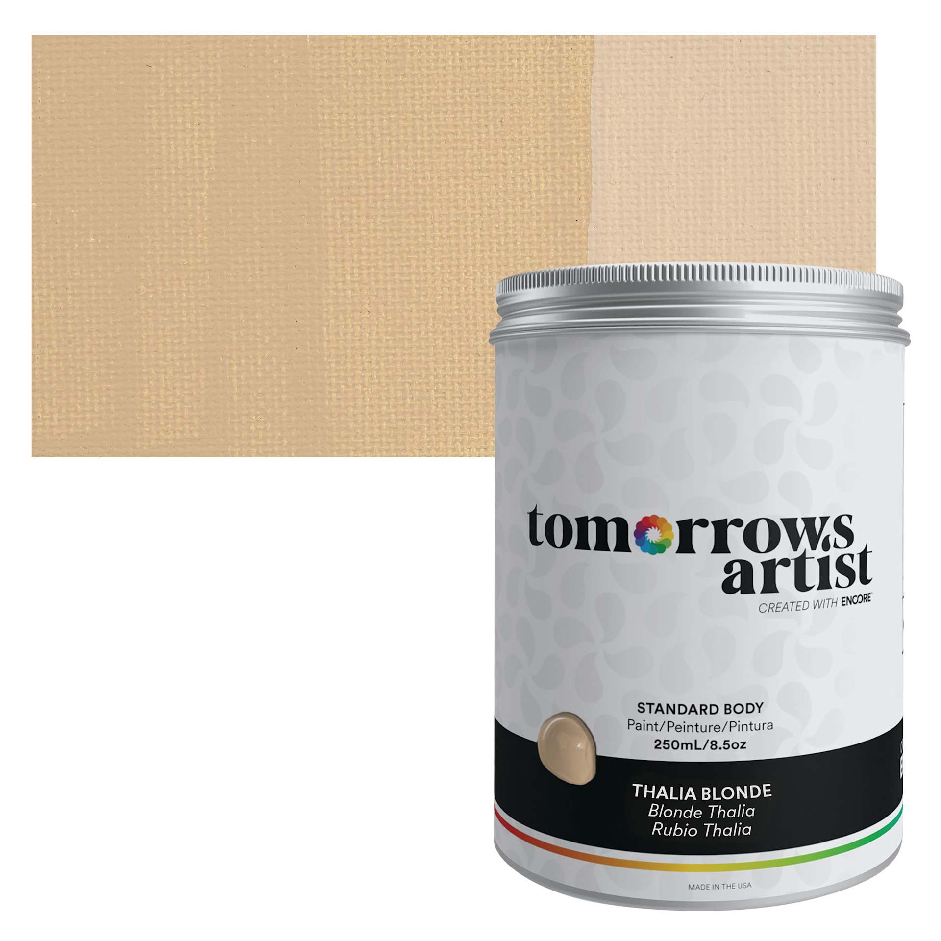 Tomorrow's Artist Eco-Friendly Standard Body Acrylic Paint - Thalia Blonde, 250 ml jar and swatch
