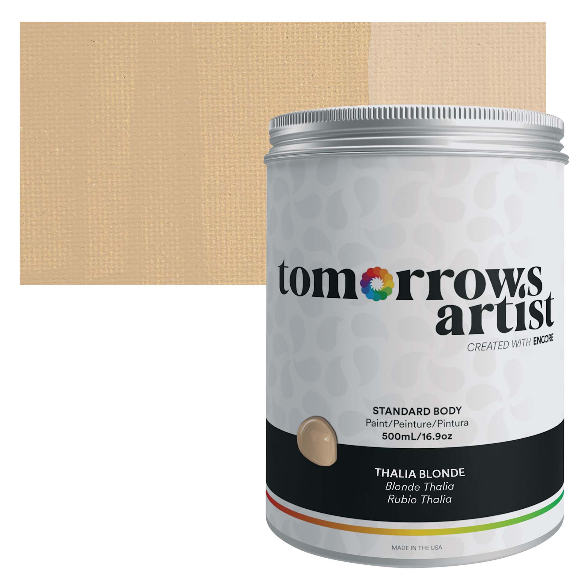 Tomorrow's Artist Eco-Friendly Standard Body Acrylic Paint - Thalia Blonde, 500 ml jar and swatch