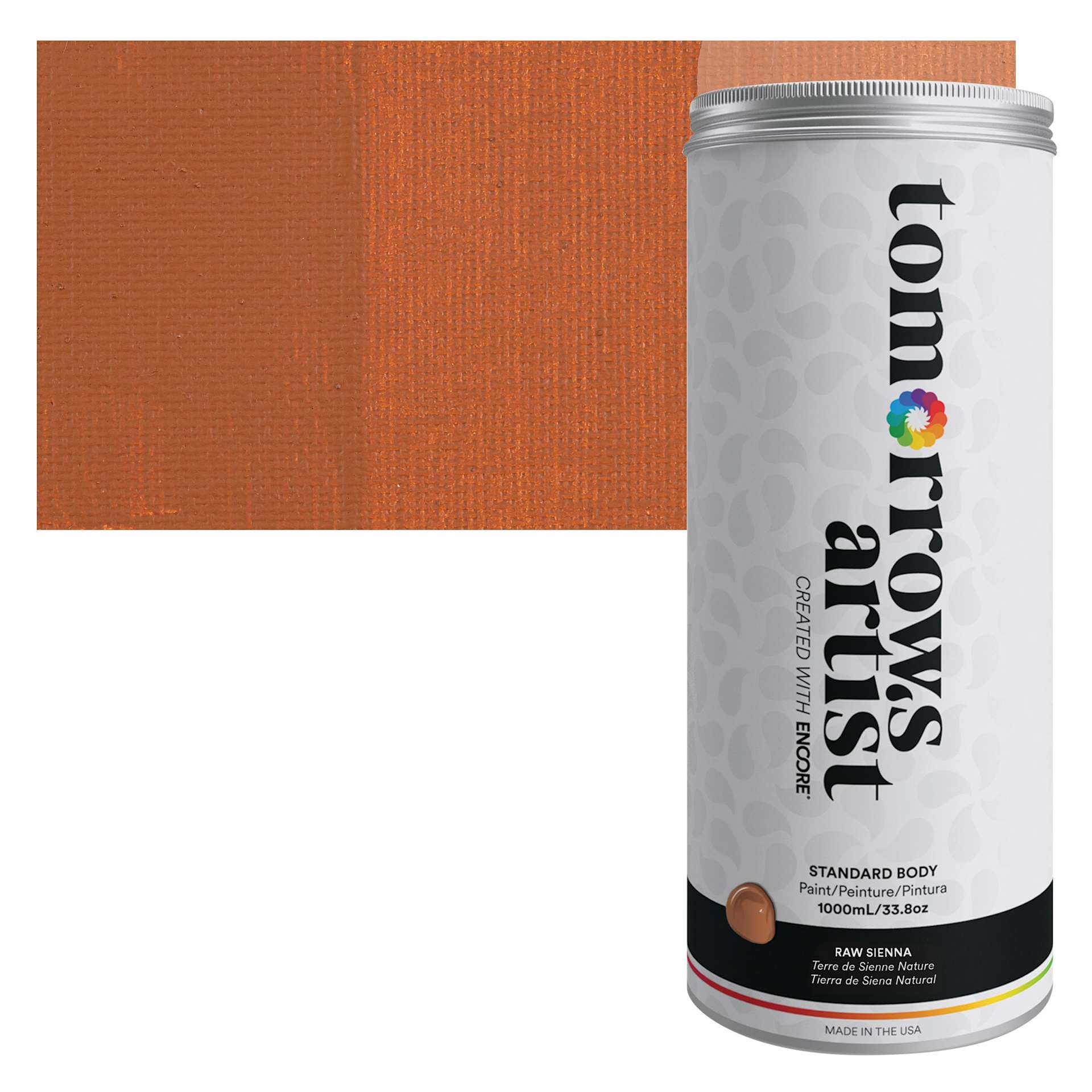 Tomorrow's Artist Eco-Friendly Standard Body Acrylic Paint - Raw Sienna,1L jar and swatch
