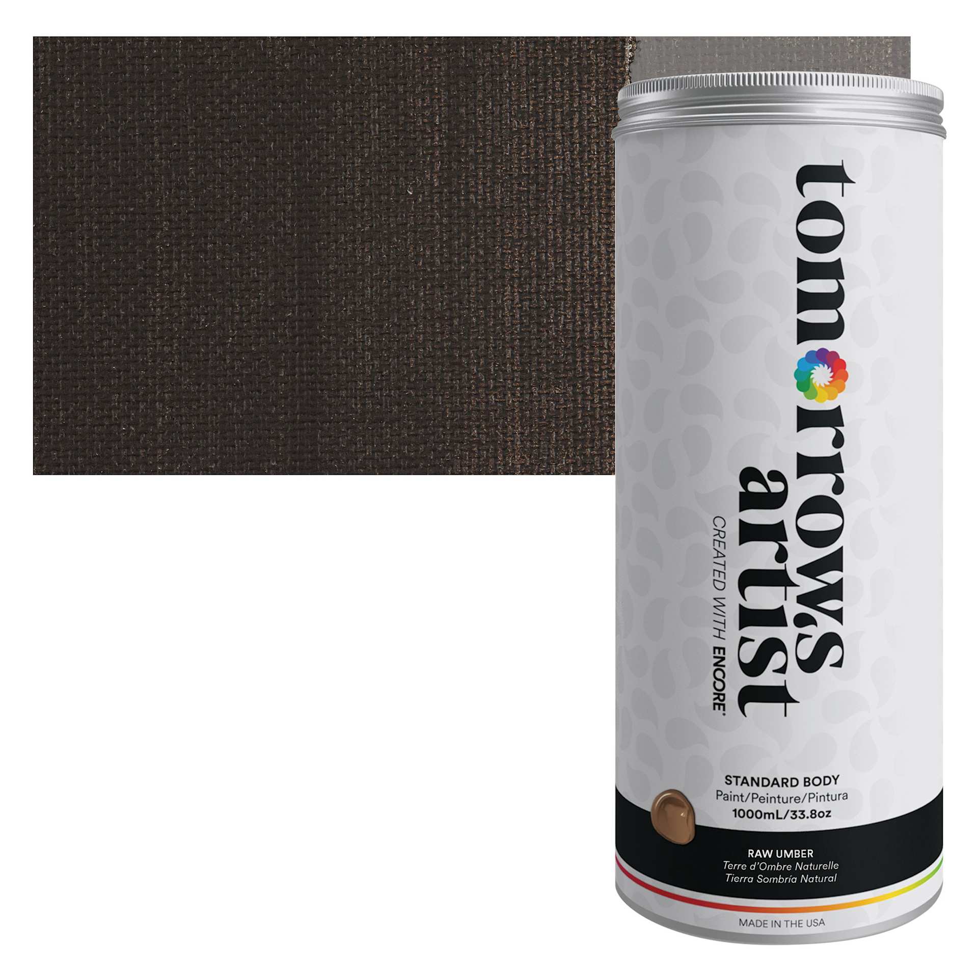 Tomorrow's Artist Eco-Friendly Standard Body Acrylic Paint - Raw Umber,1L jar and swatch