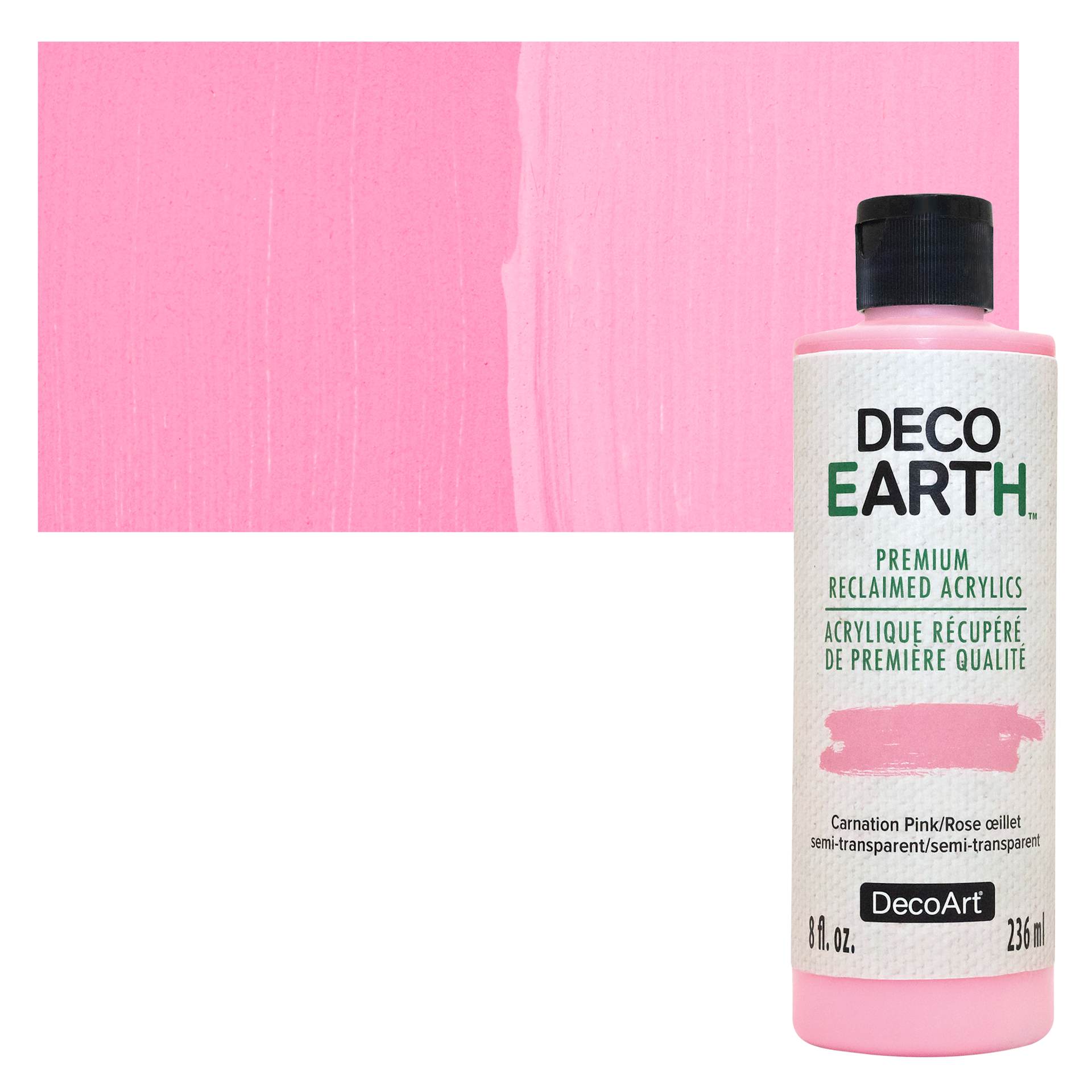 DecoArt DecoEarth Premium Reclaimed Acrylic Paint - Carnation Pink, 8 oz bottle with swatch
