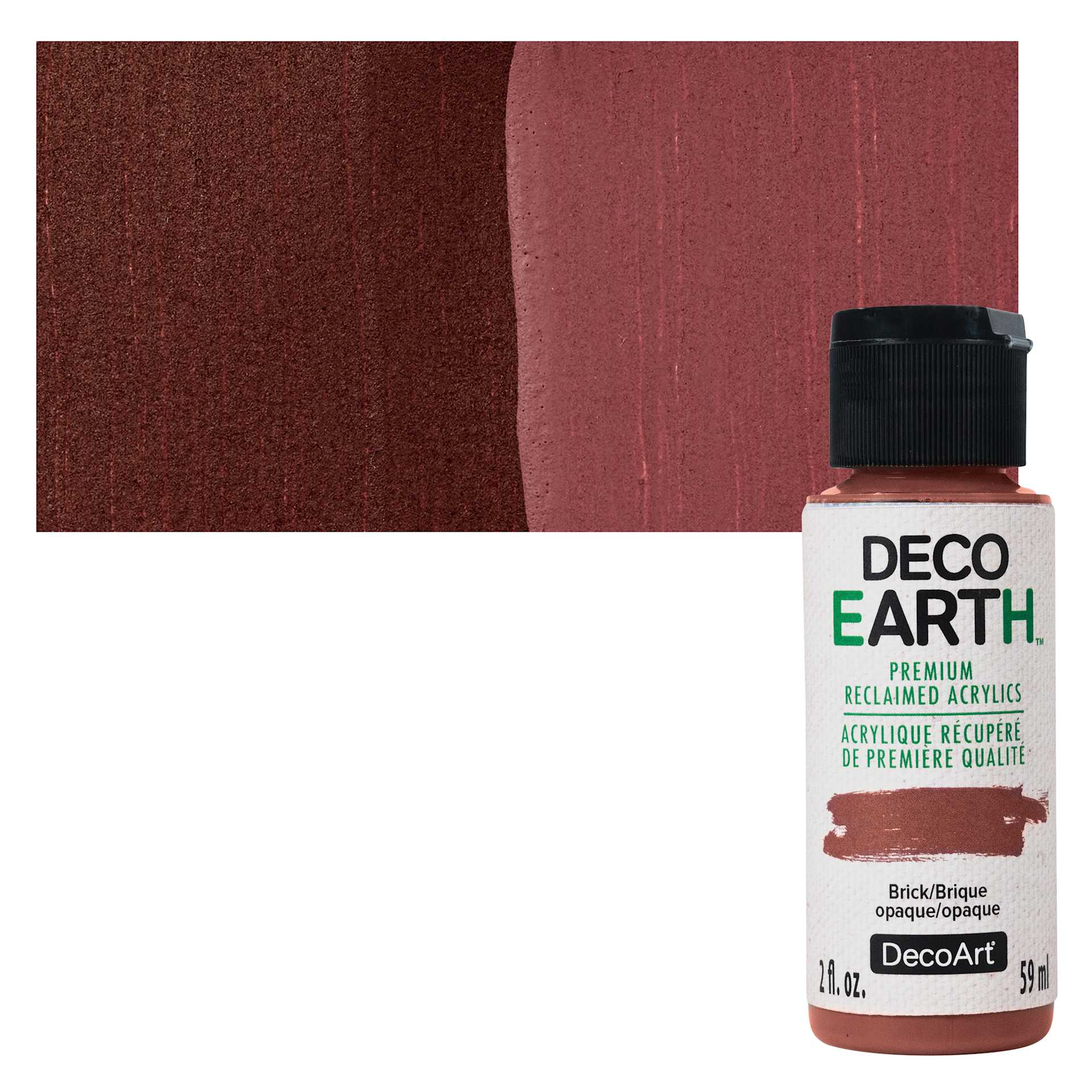 DecoArt DecoEarth Premium Reclaimed Acrylic Paint - Brick, 2 oz bottle with swatch