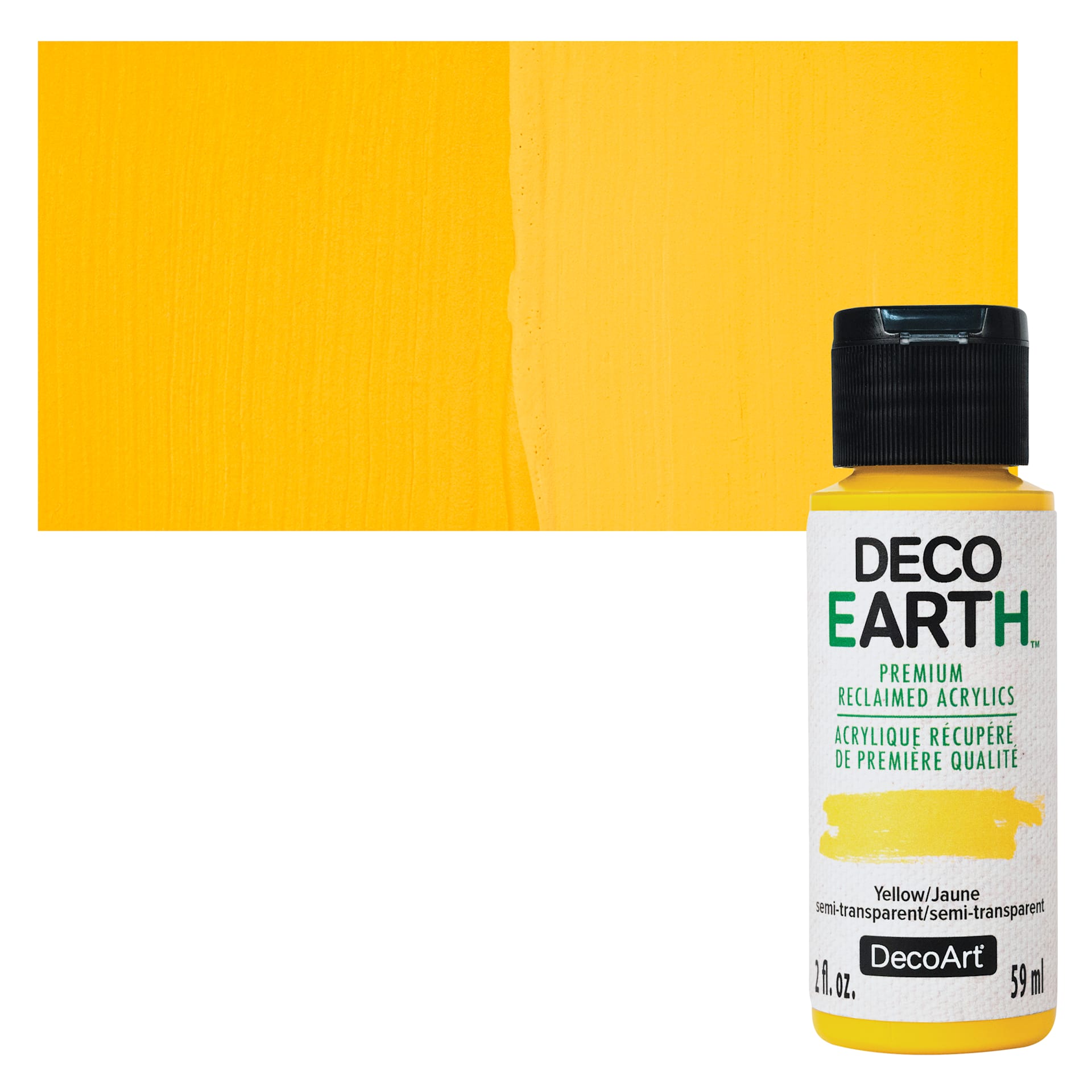 DecoArt DecoEarth Premium Reclaimed Acrylic Paint - Yellow, 2 oz bottle with swatch